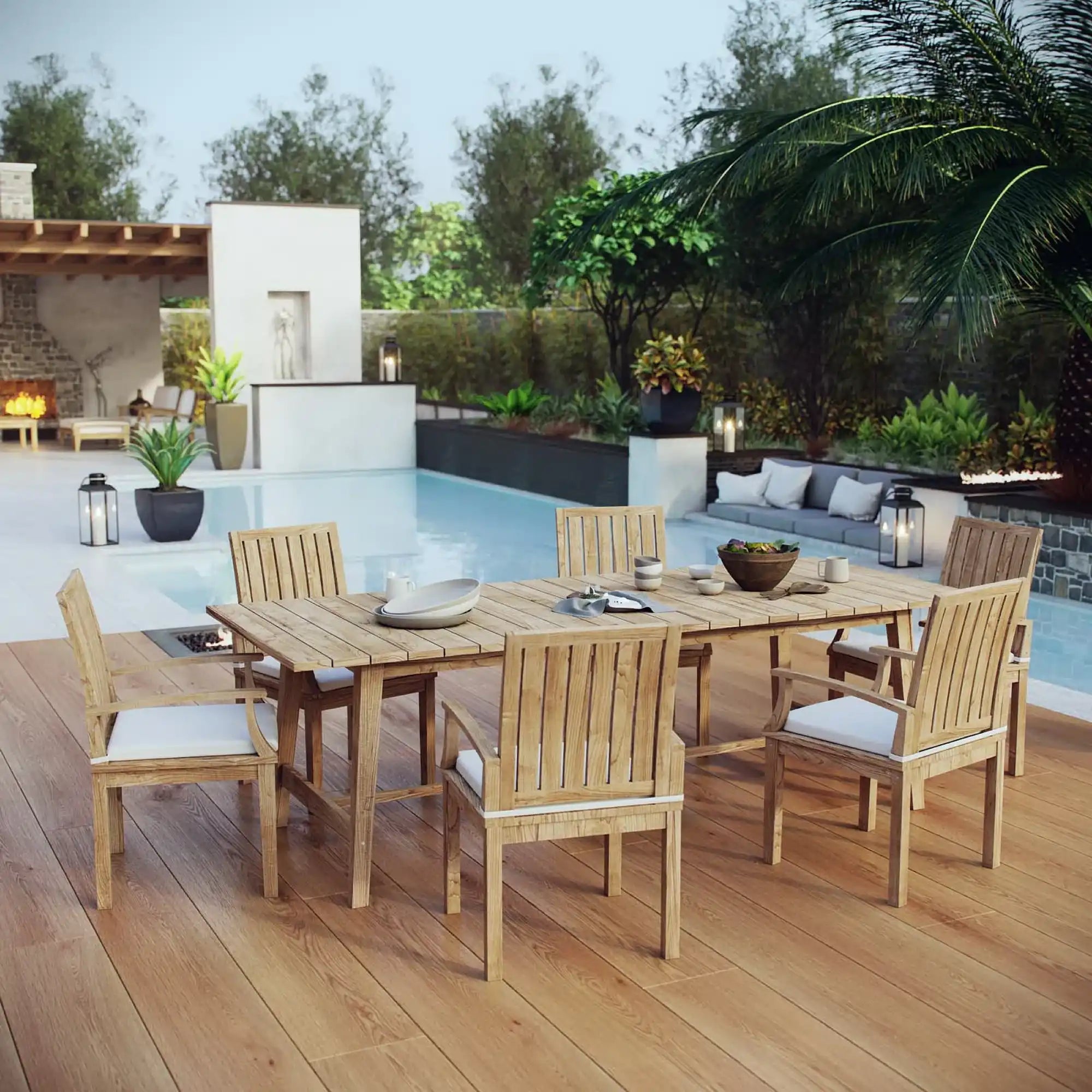 Marina 7 Piece Outdoor Patio Teak Dining Set by Modway - Best Buy Furniture