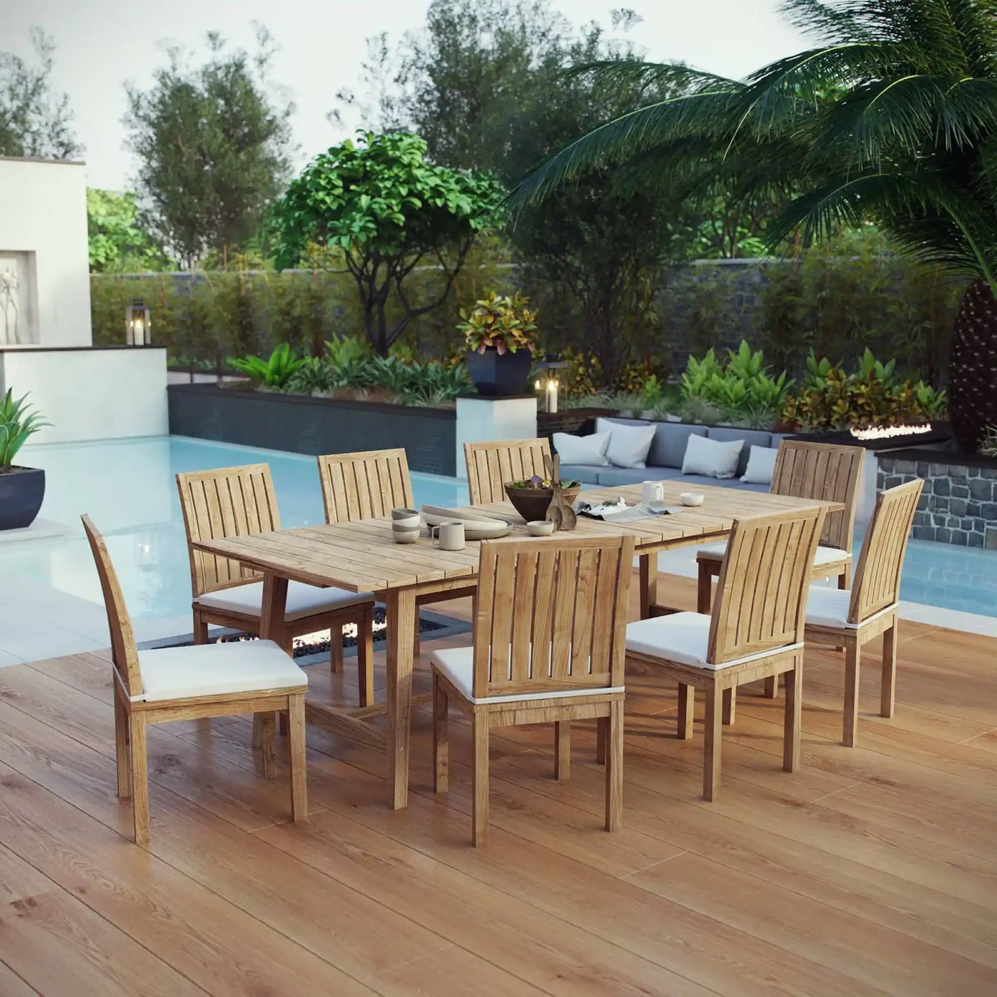Marina 9 Piece Outdoor Patio Teak Dining Set by Modway - Best Buy Furniture