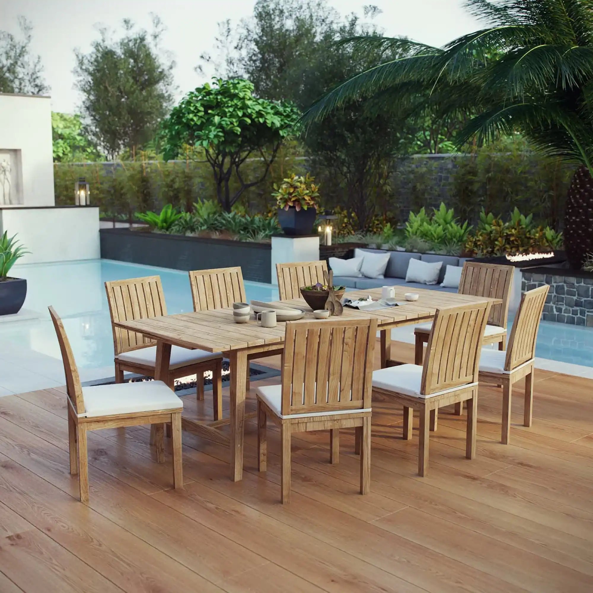 Marina 9 Piece Outdoor Patio Teak Dining Set by Modway - Best Buy Furniture