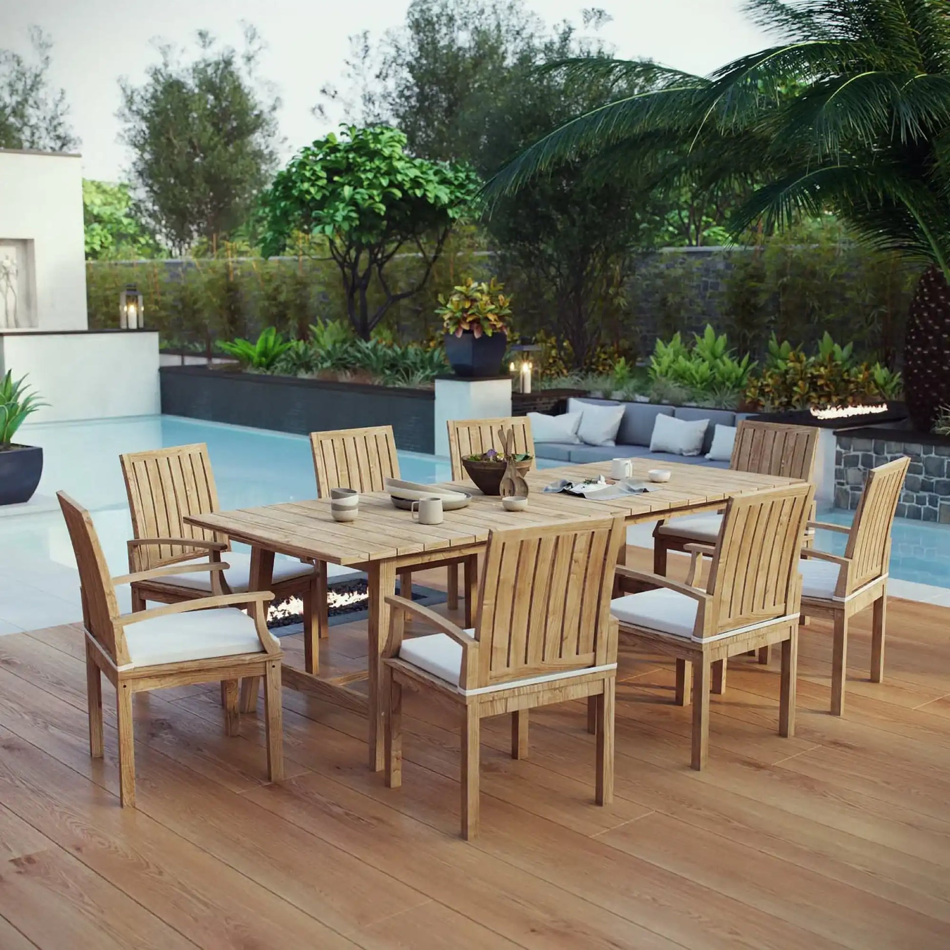 Marina 9 Piece Outdoor Patio Teak Dining Set by Modway - Best Buy Furniture