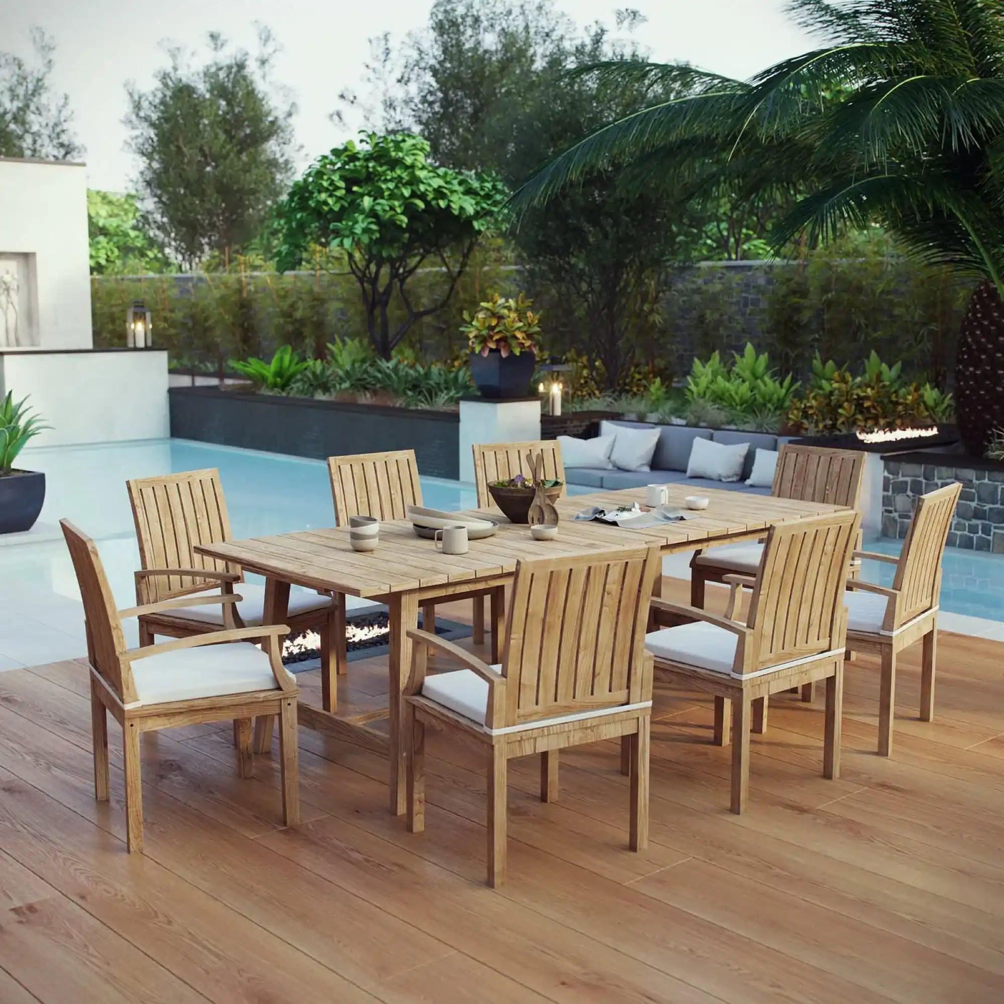 Marina 9 Piece Outdoor Patio Teak Dining Set by Modway - Best Buy Furniture