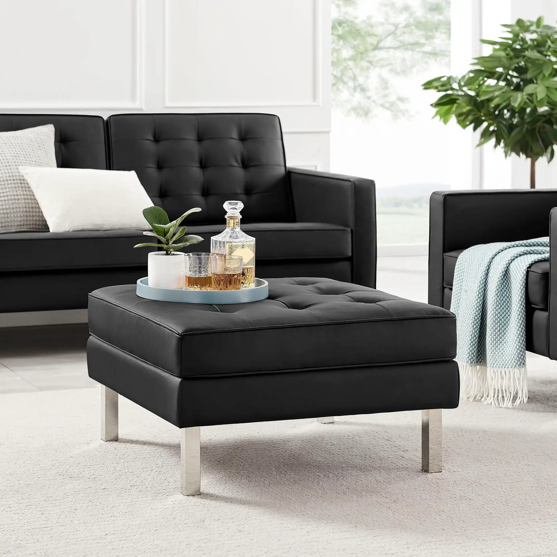 Loft Tufted Vegan Leather Ottoman by Modway - Best Buy Furniture