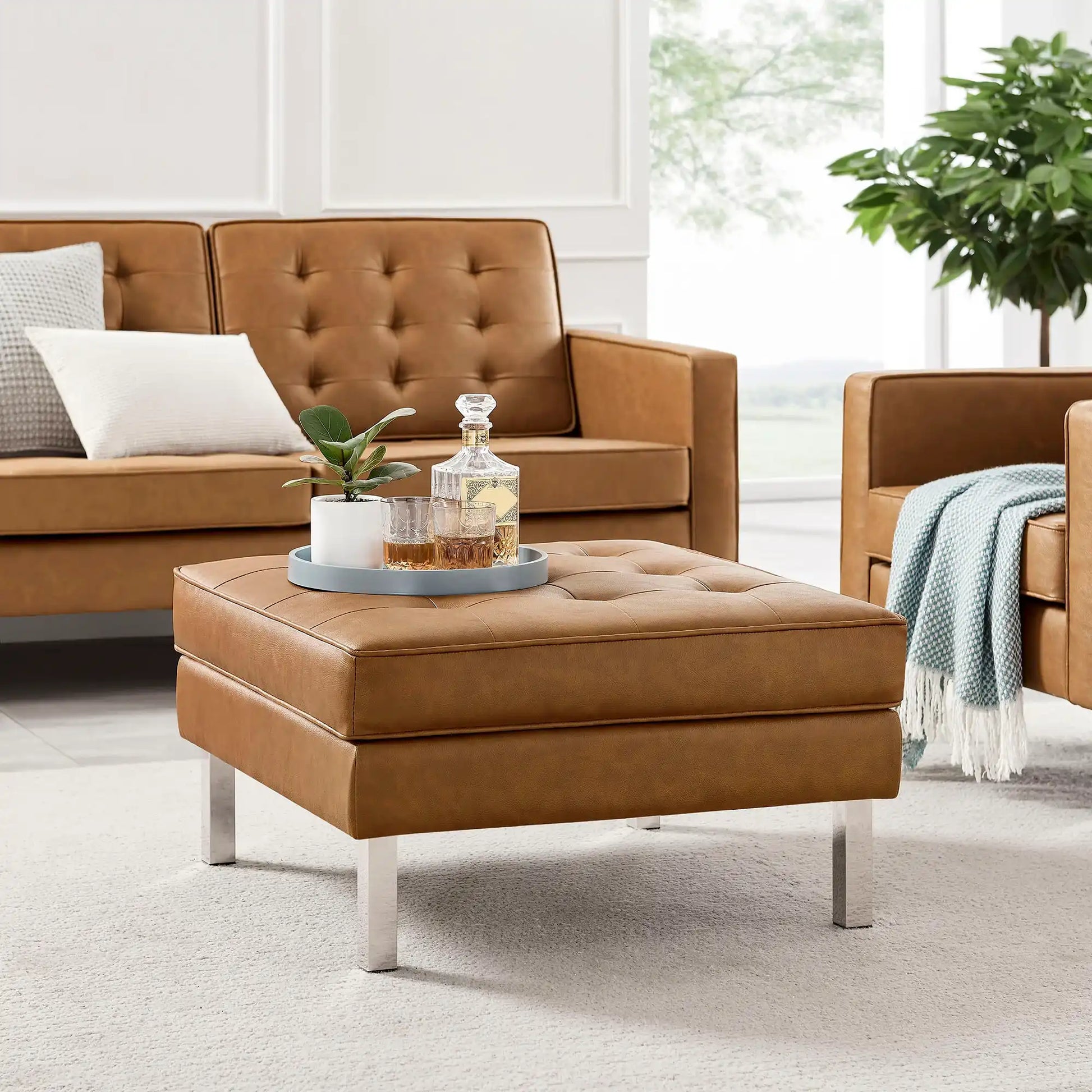Loft Tufted Vegan Leather Ottoman by Modway - Best Buy Furniture