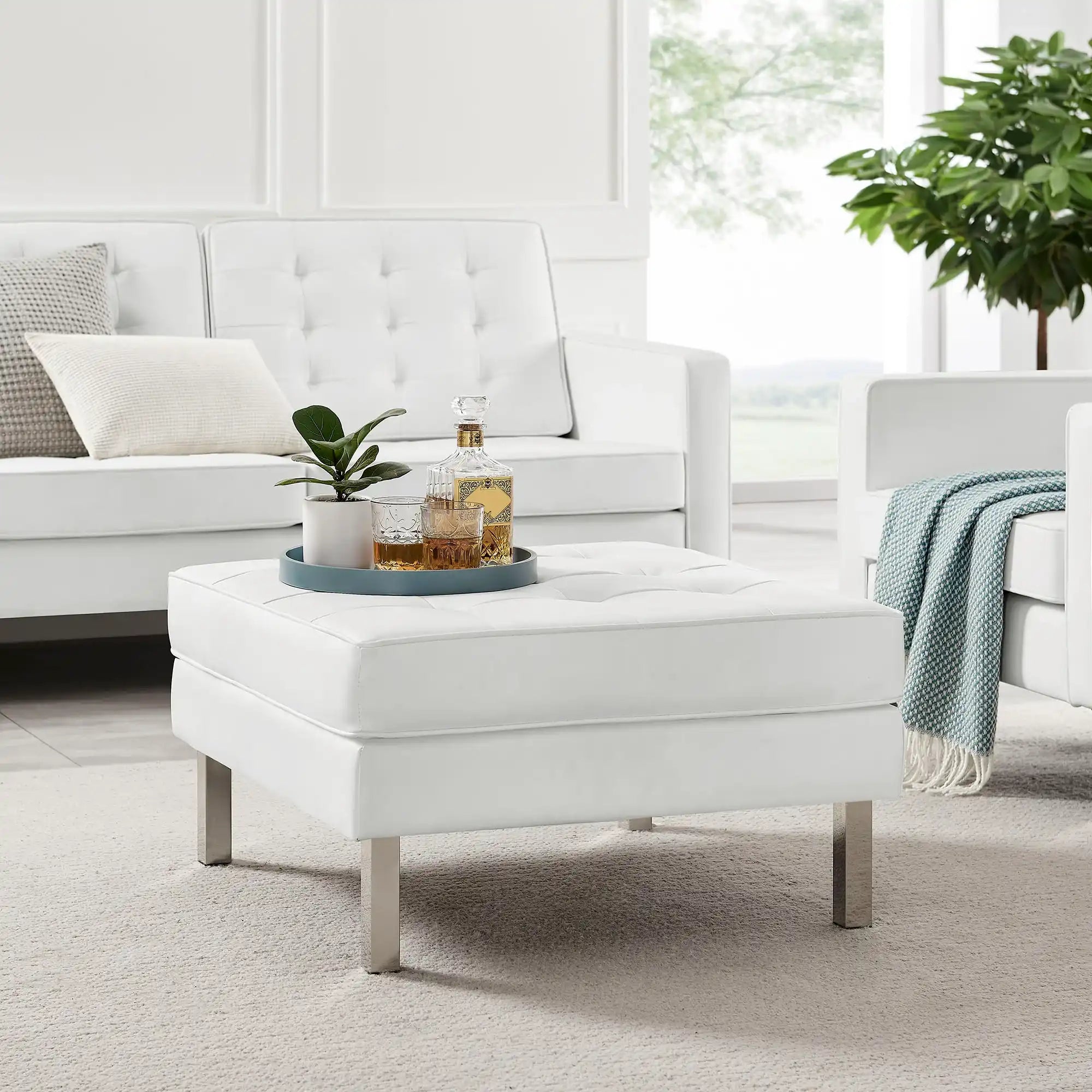 Loft Tufted Vegan Leather Ottoman by Modway - Best Buy Furniture