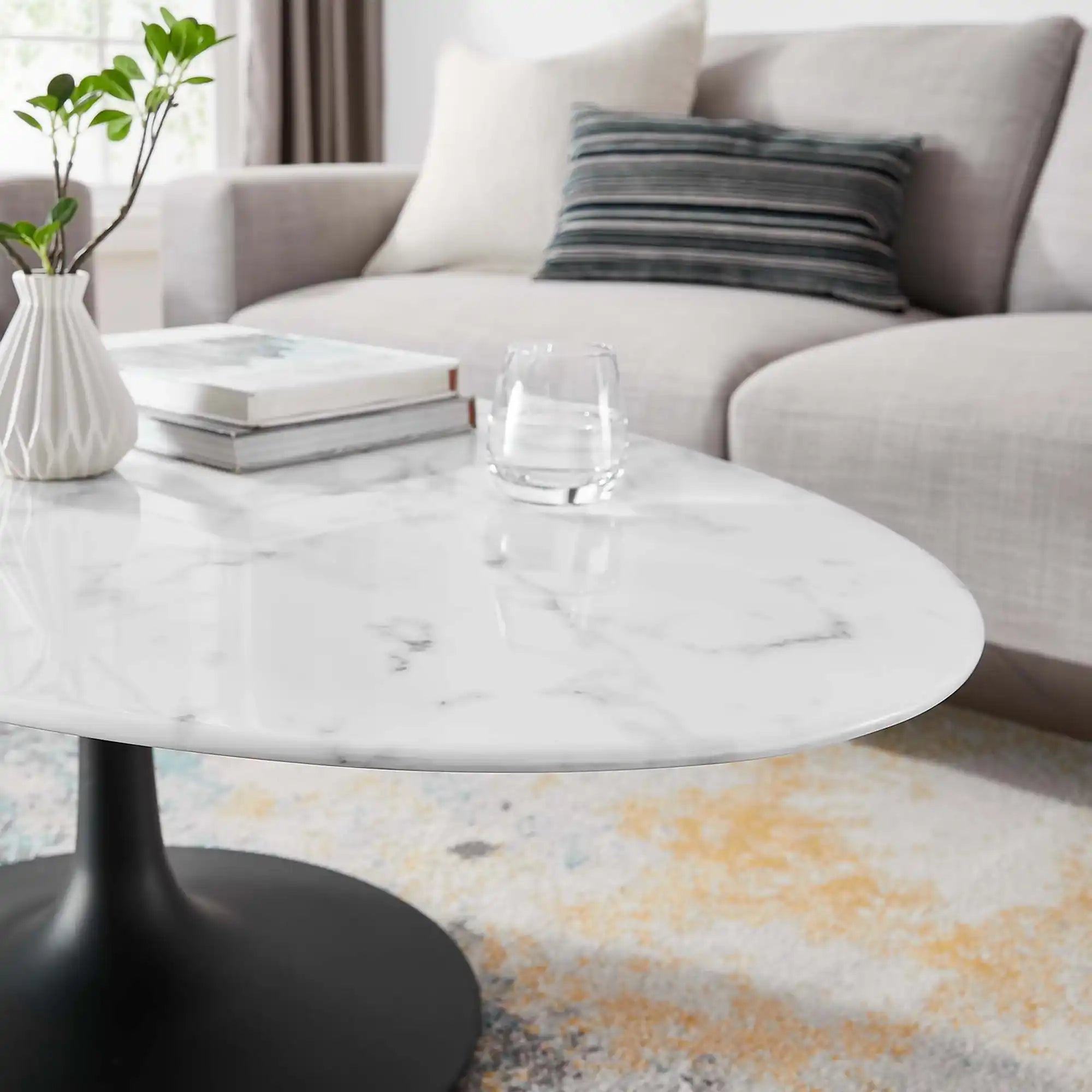 Lippa 48" Oval Faux Marble Coffee Table by Modway - Best Buy Furniture