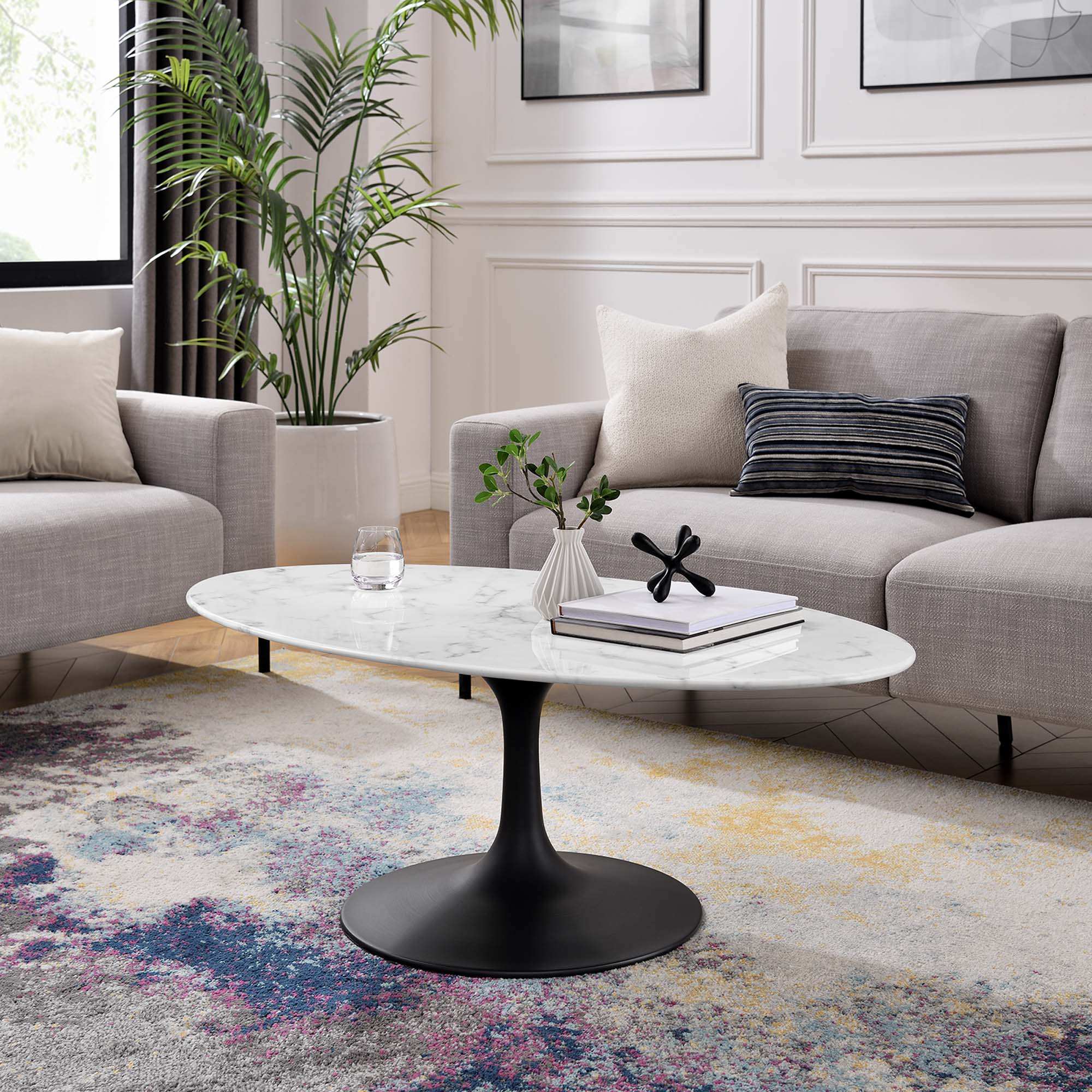 Lippa 48" Oval Faux Marble Coffee Table by Modway - Best Buy Furniture