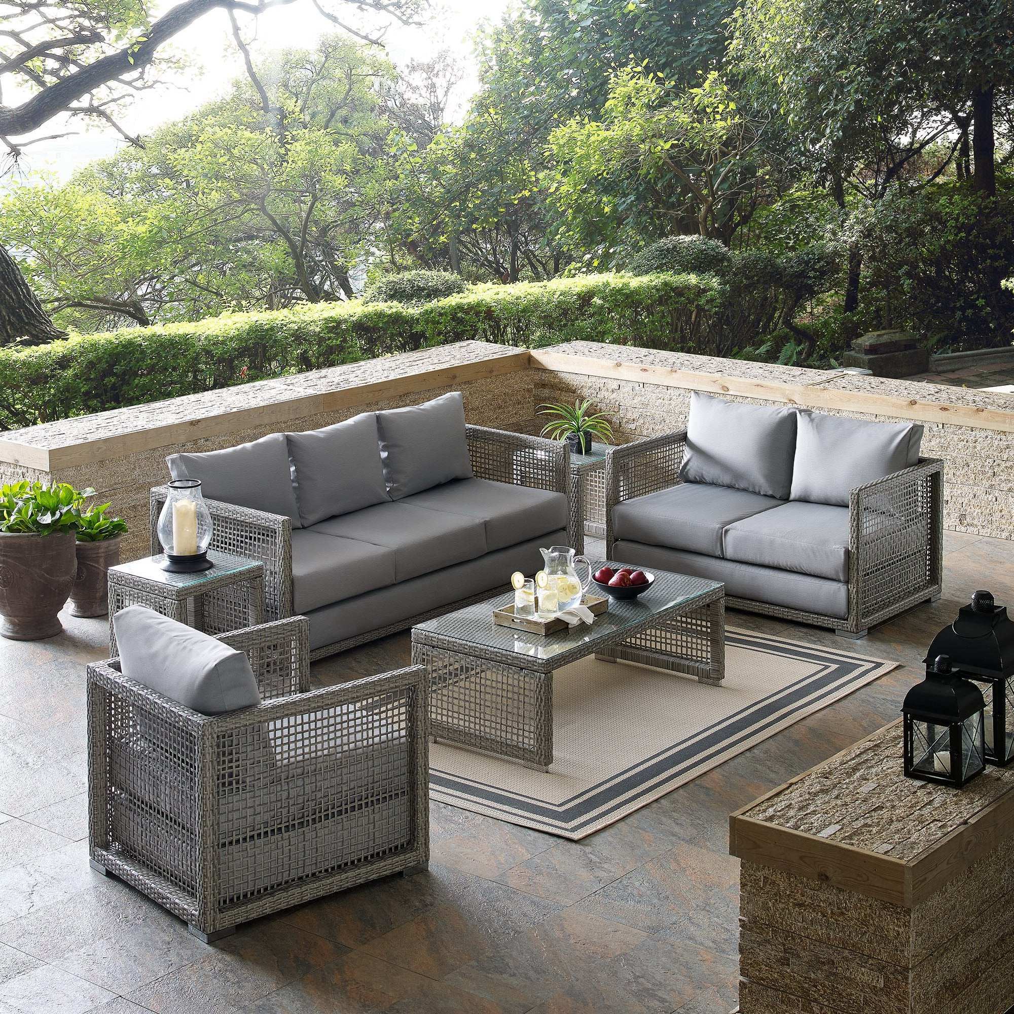 Aura 6 Piece Outdoor Patio Wicker Rattan Set by Modway - Best Buy Furniture