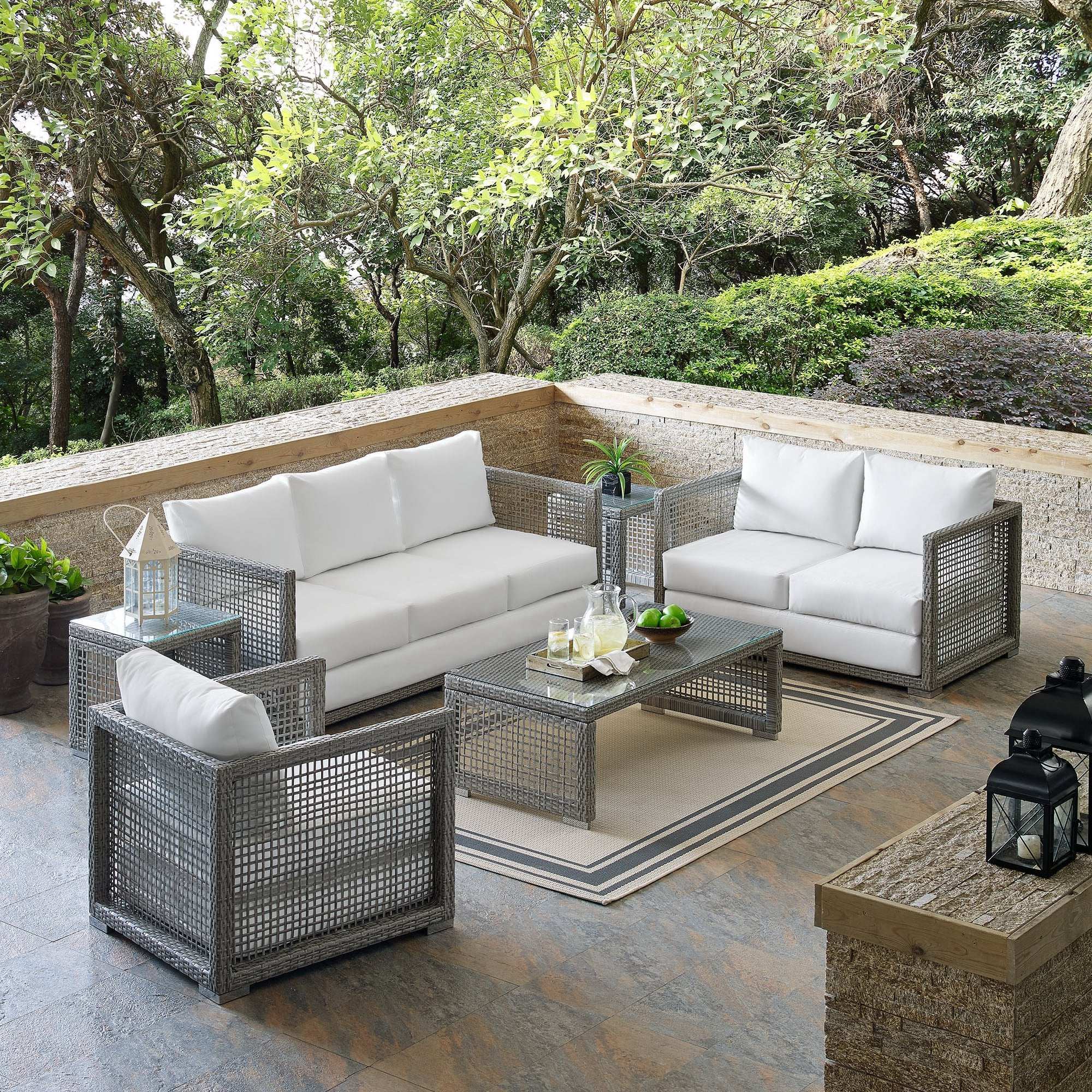 Aura 6 Piece Outdoor Patio Wicker Rattan Set by Modway - Best Buy Furniture