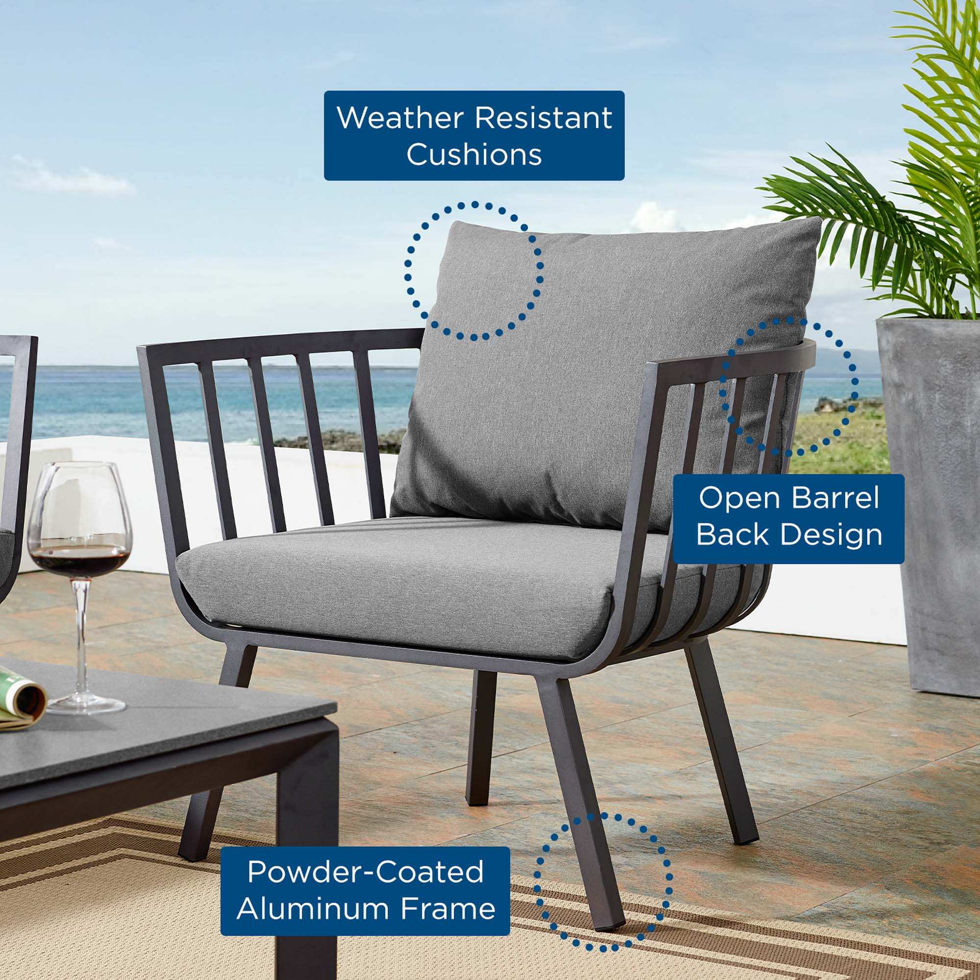 Riverside Outdoor Patio Aluminum Armchair by Modway - Best Buy Furniture