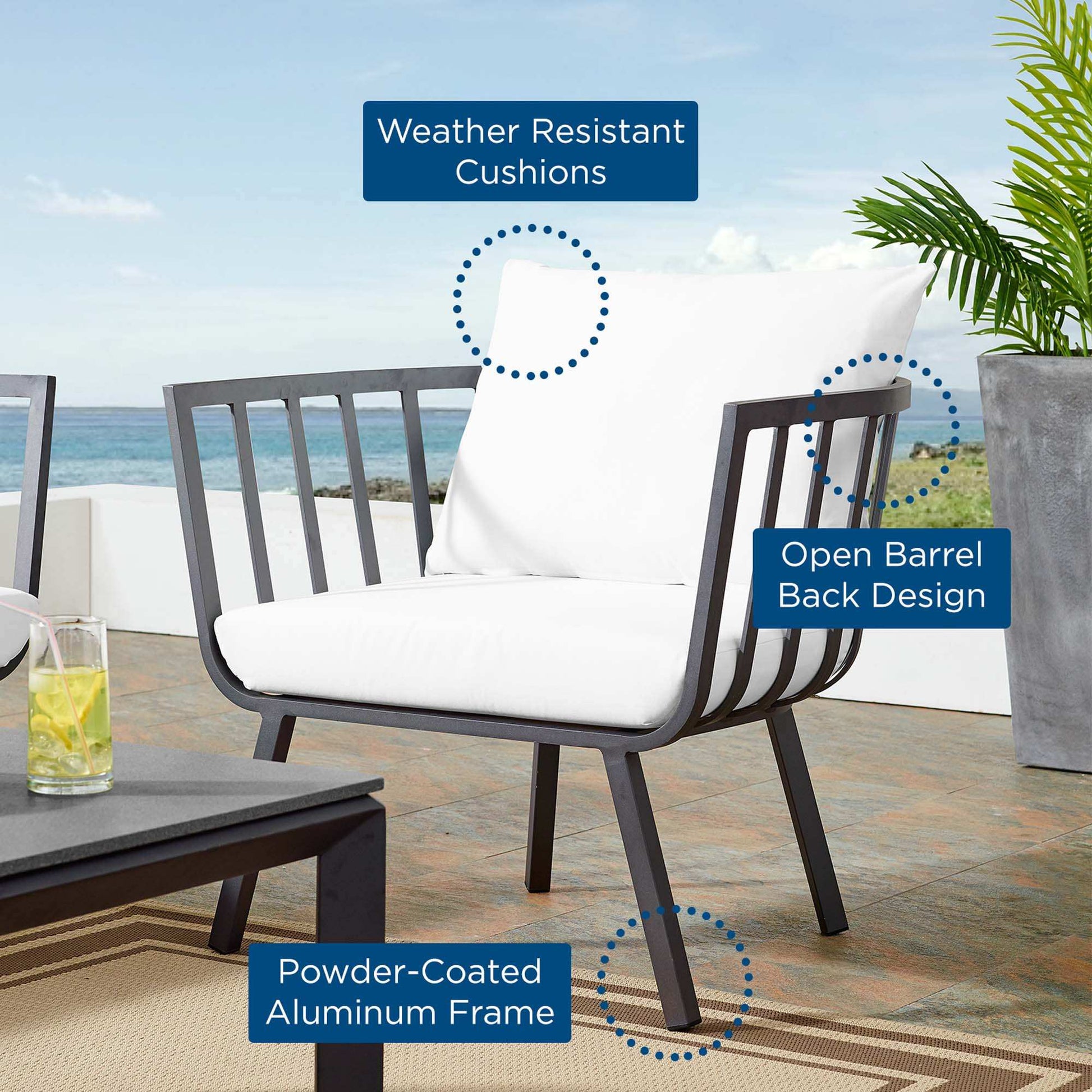 Riverside Outdoor Patio Aluminum Armchair by Modway - Best Buy Furniture