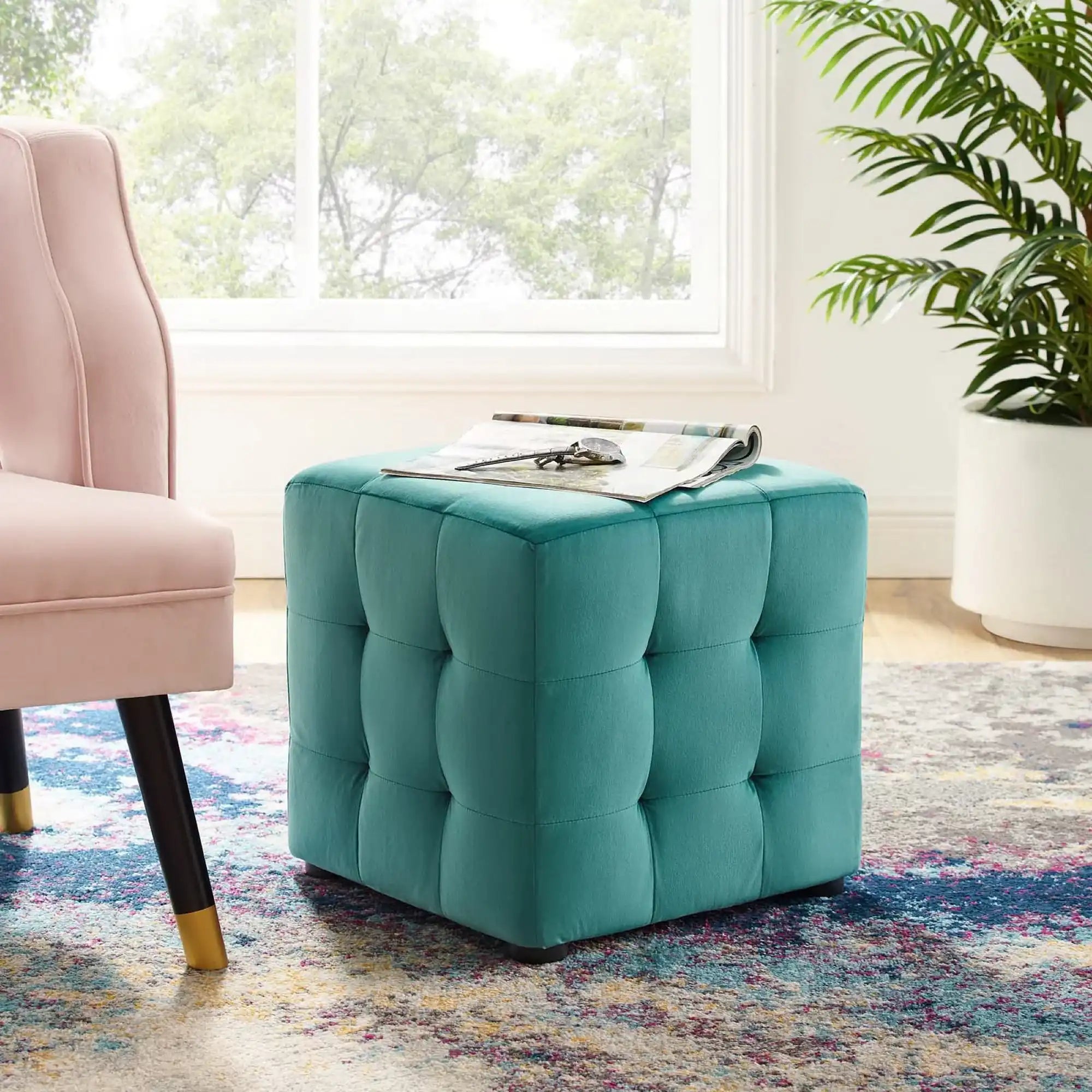 Contour Tufted Cube Performance Velvet Ottoman by Modway - Best Buy Furniture