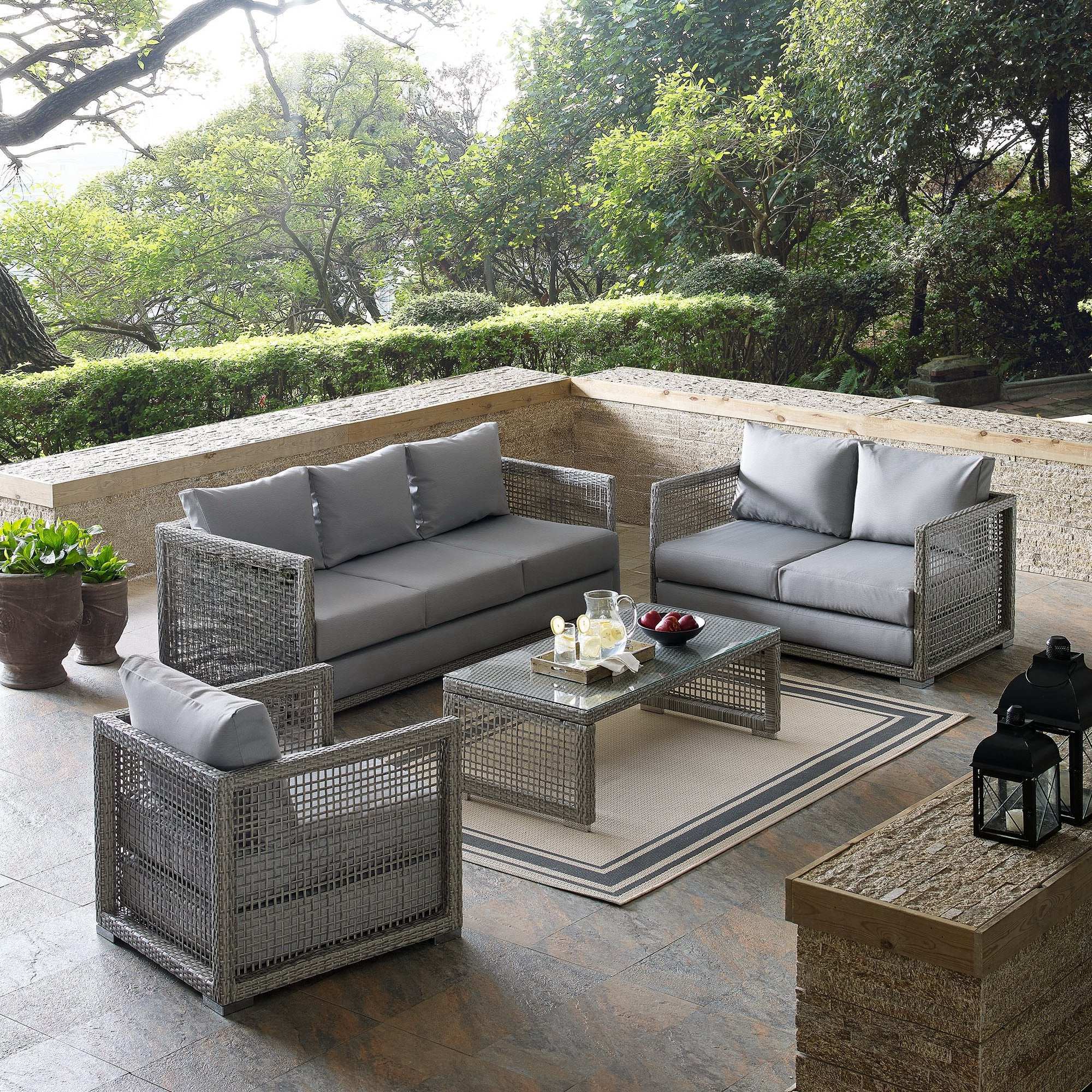 Aura 4 Piece Outdoor Patio Wicker Rattan Set by Modway - Best Buy Furniture