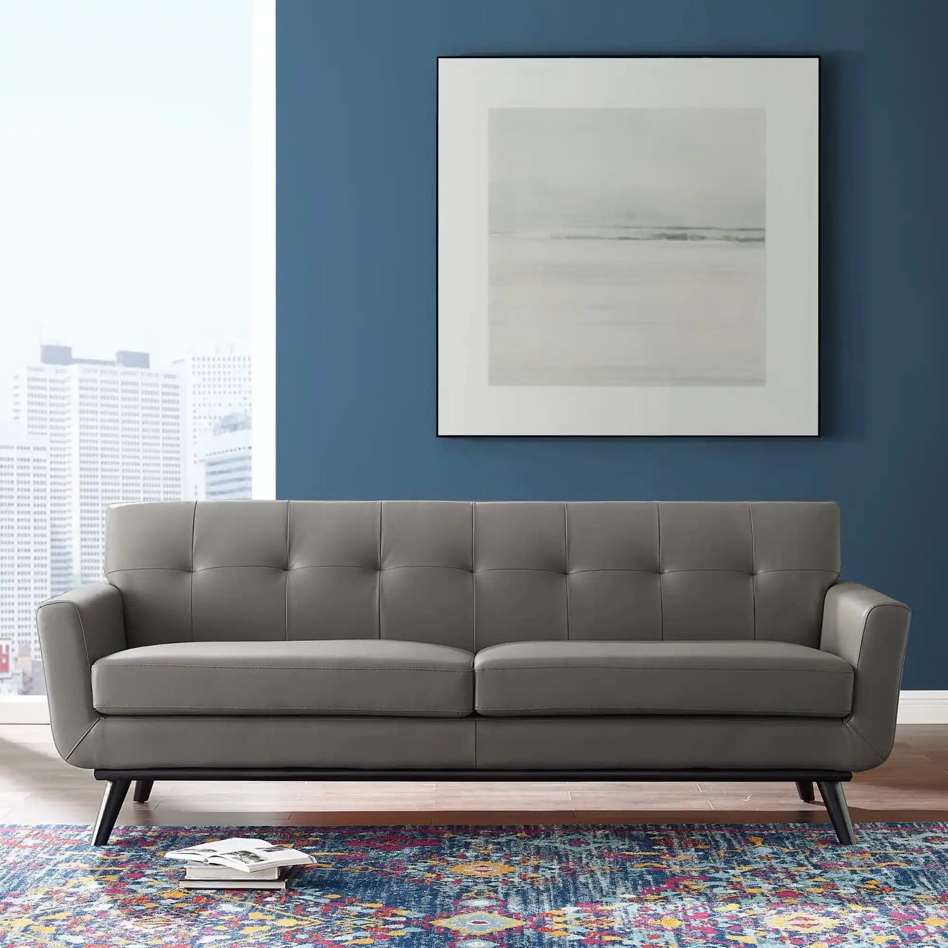 Engage Top-Grain Leather Living Room Lounge Sofa by Modway - Best Buy Furniture