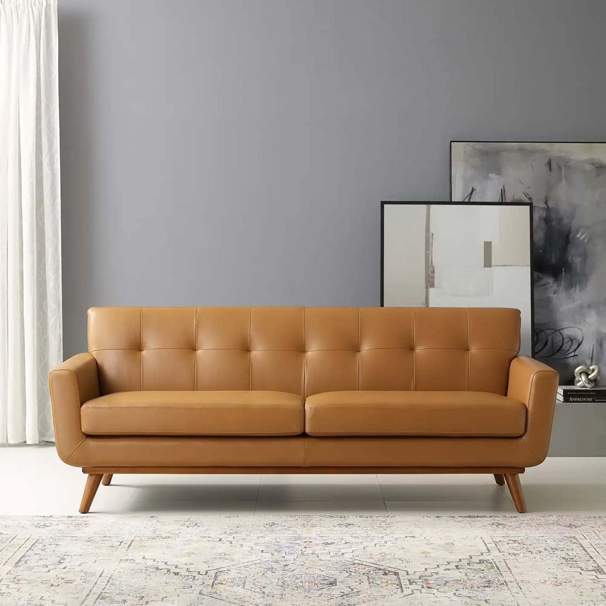 Engage Top-Grain Leather Living Room Lounge Sofa by Modway - Best Buy Furniture