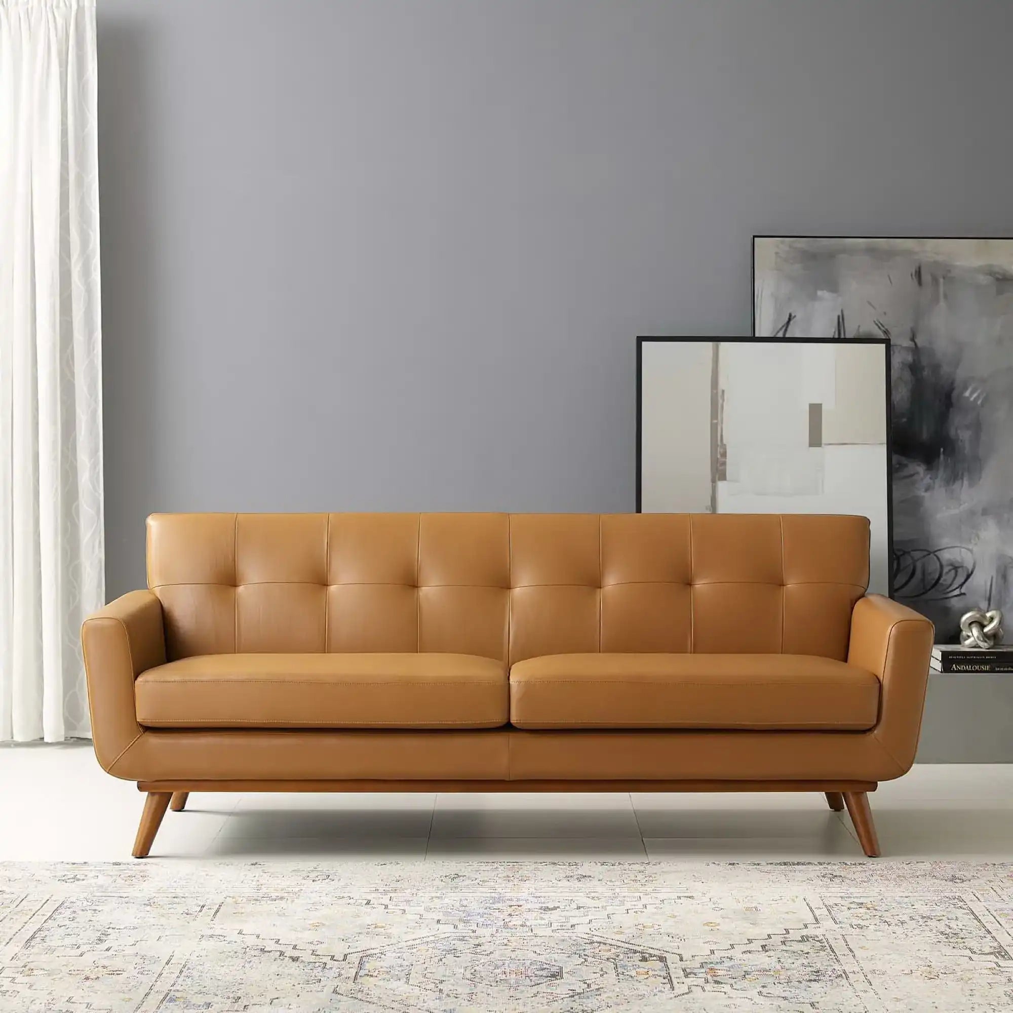 Engage Top-Grain Leather Living Room Lounge Sofa by Modway - Best Buy Furniture