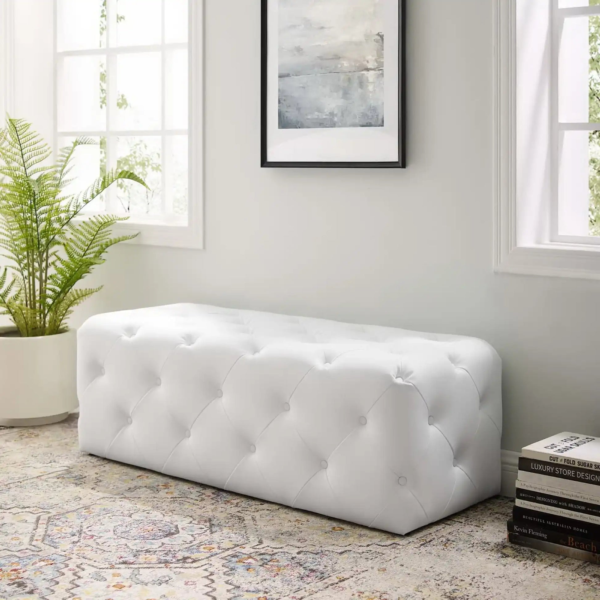 Amour 48" Tufted Button Entryway Faux Leather Bench by Modway - Best Buy Furniture
