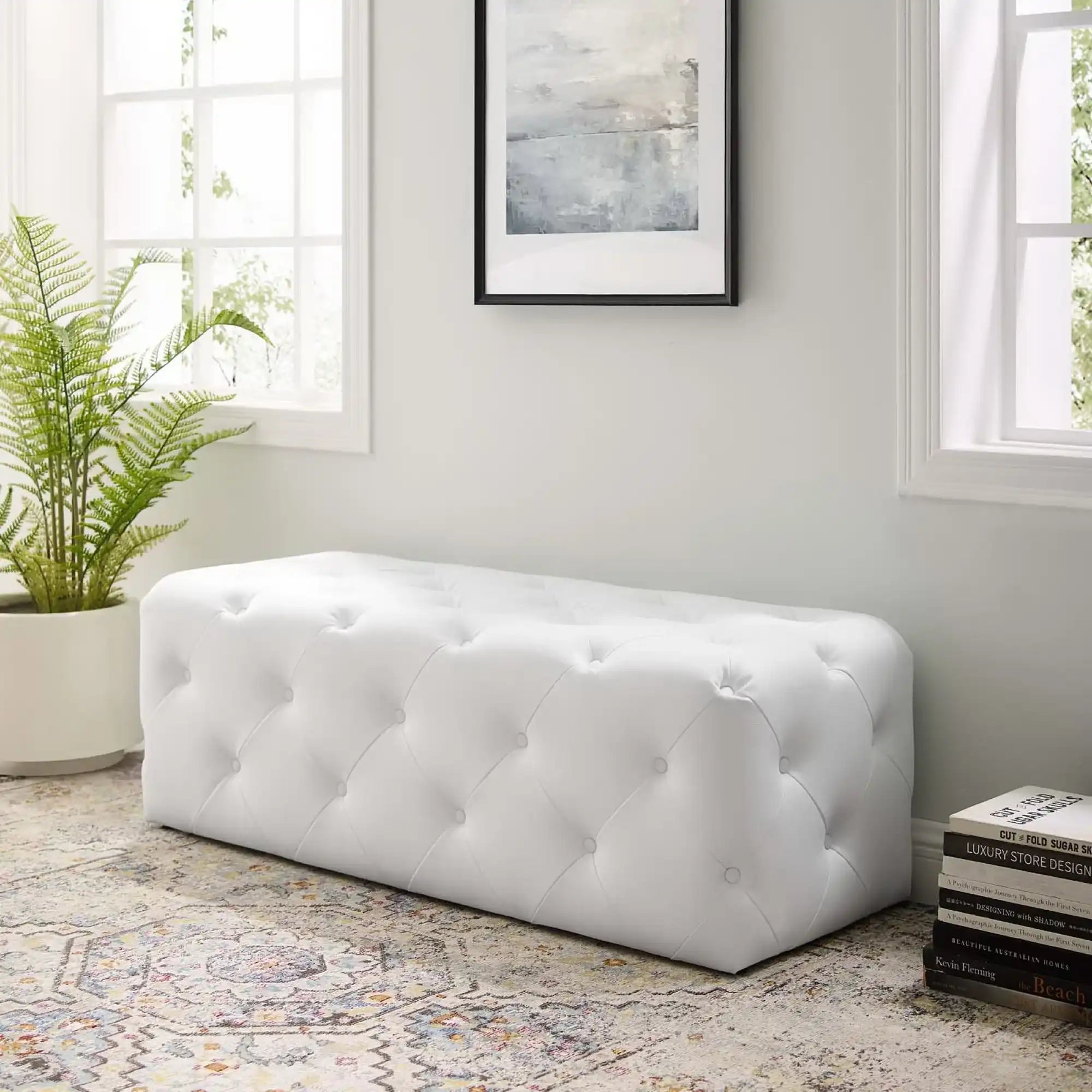 Amour 48" Tufted Button Entryway Faux Leather Bench by Modway - Best Buy Furniture