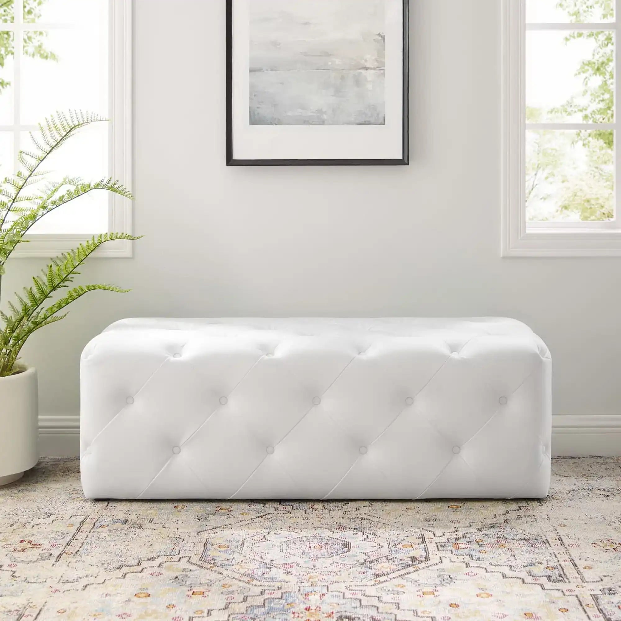 Amour 48" Tufted Button Entryway Faux Leather Bench by Modway - Best Buy Furniture