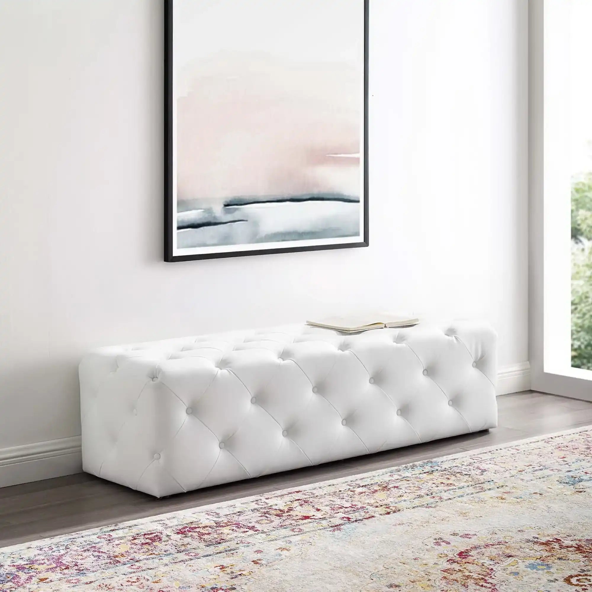 Amour 60" Tufted Button Entryway Faux Leather Bench by Modway - Best Buy Furniture