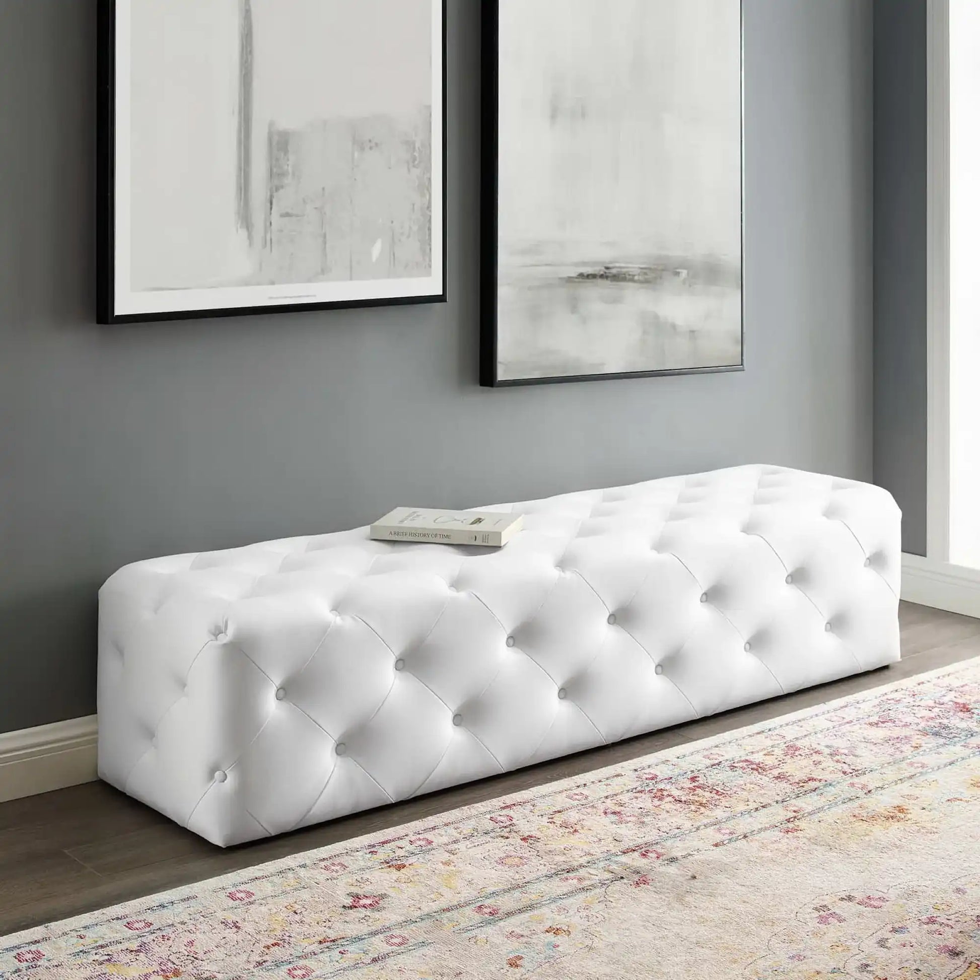 Amour 72" Tufted Button Entryway Faux Leather Bench by Modway - Best Buy Furniture