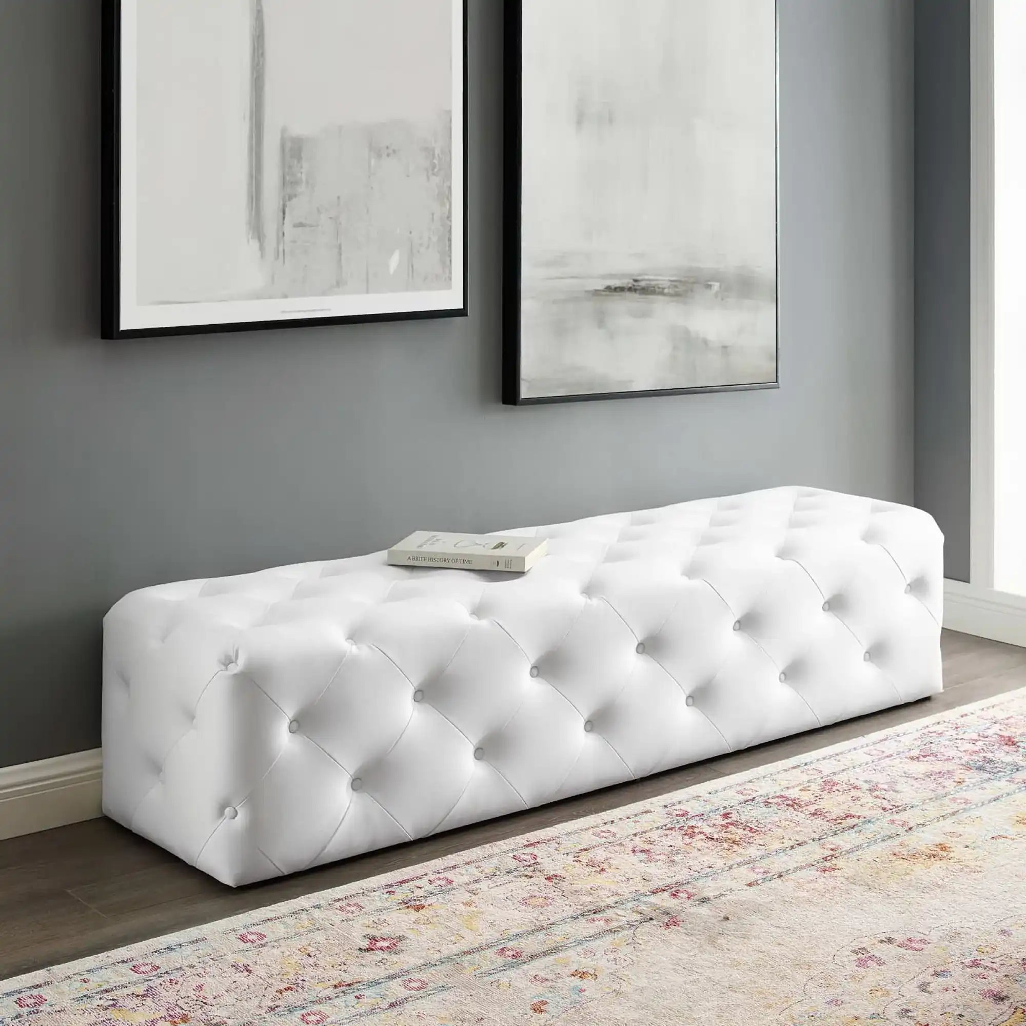 Amour 72" Tufted Button Entryway Faux Leather Bench by Modway - Best Buy Furniture