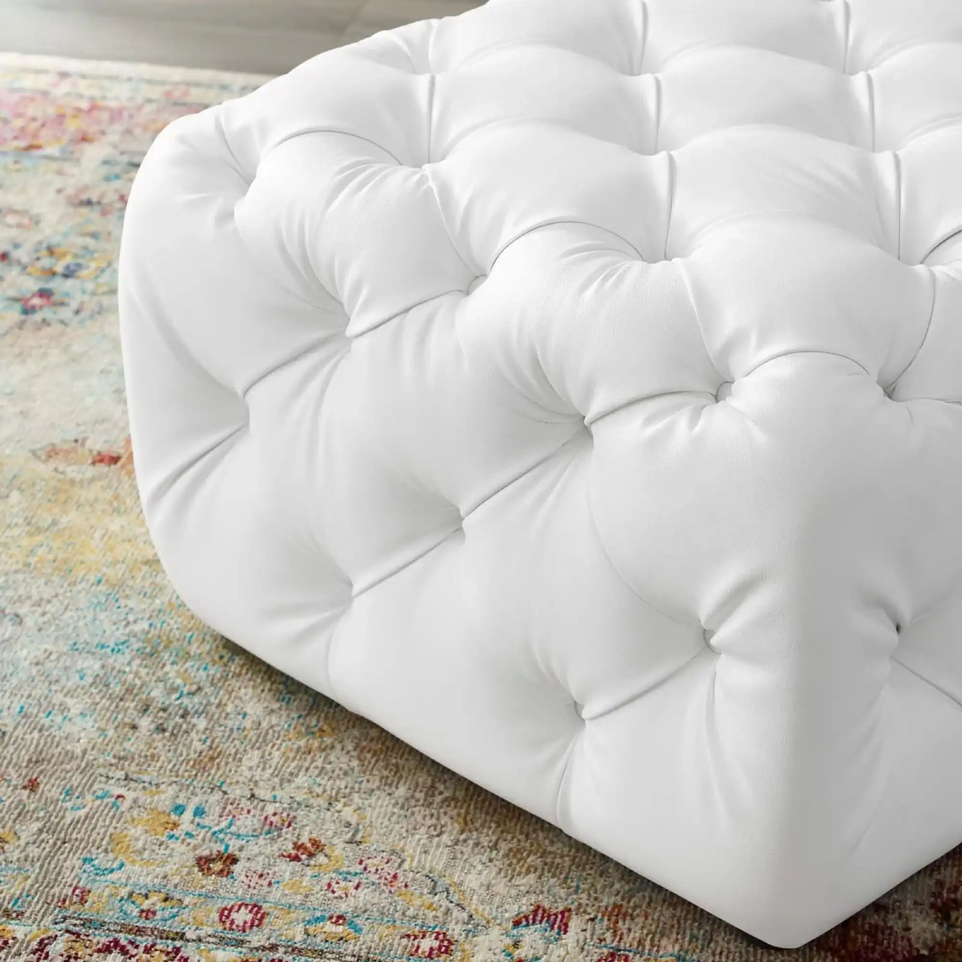 Amour Tufted Button Square Faux Leather Ottoman by Modway - Best Buy Furniture