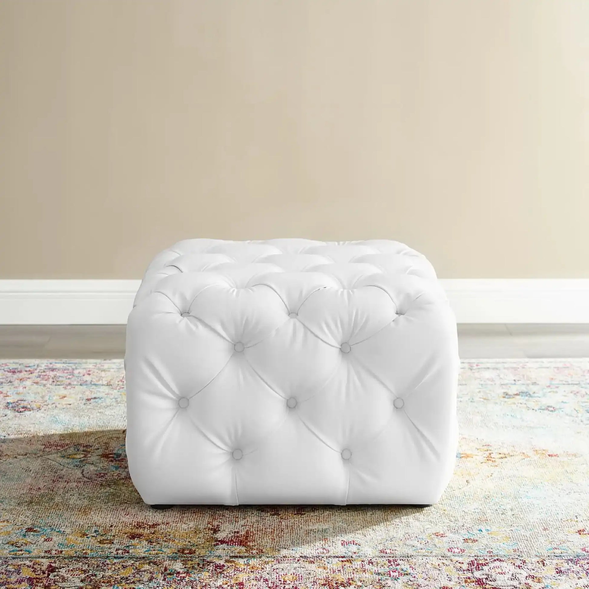 Amour Tufted Button Square Faux Leather Ottoman by Modway - Best Buy Furniture