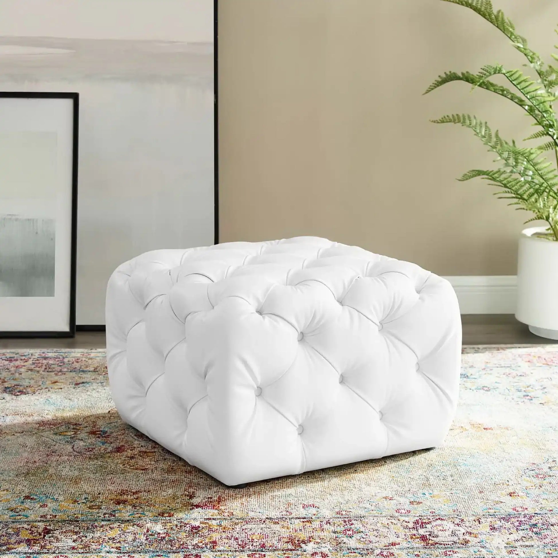 Amour Tufted Button Square Faux Leather Ottoman by Modway - Best Buy Furniture