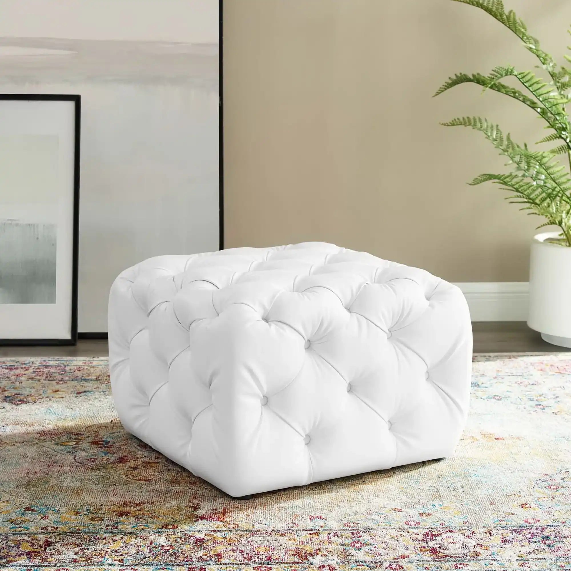 Amour Tufted Button Square Faux Leather Ottoman by Modway - Best Buy Furniture