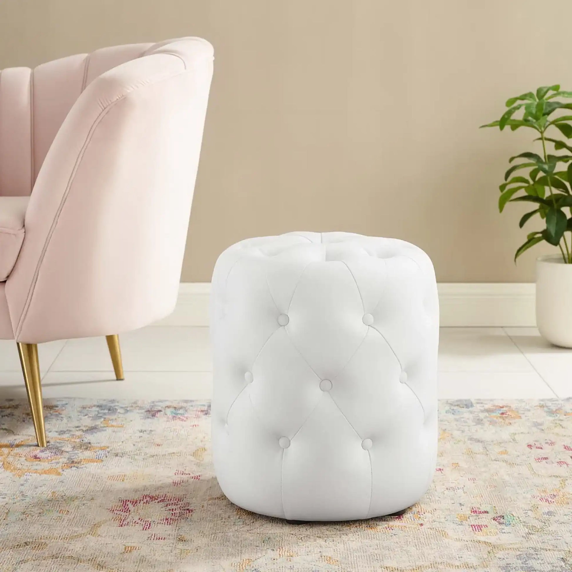 Amour Tufted Button Round Faux Leather Ottoman by Modway - Best Buy Furniture