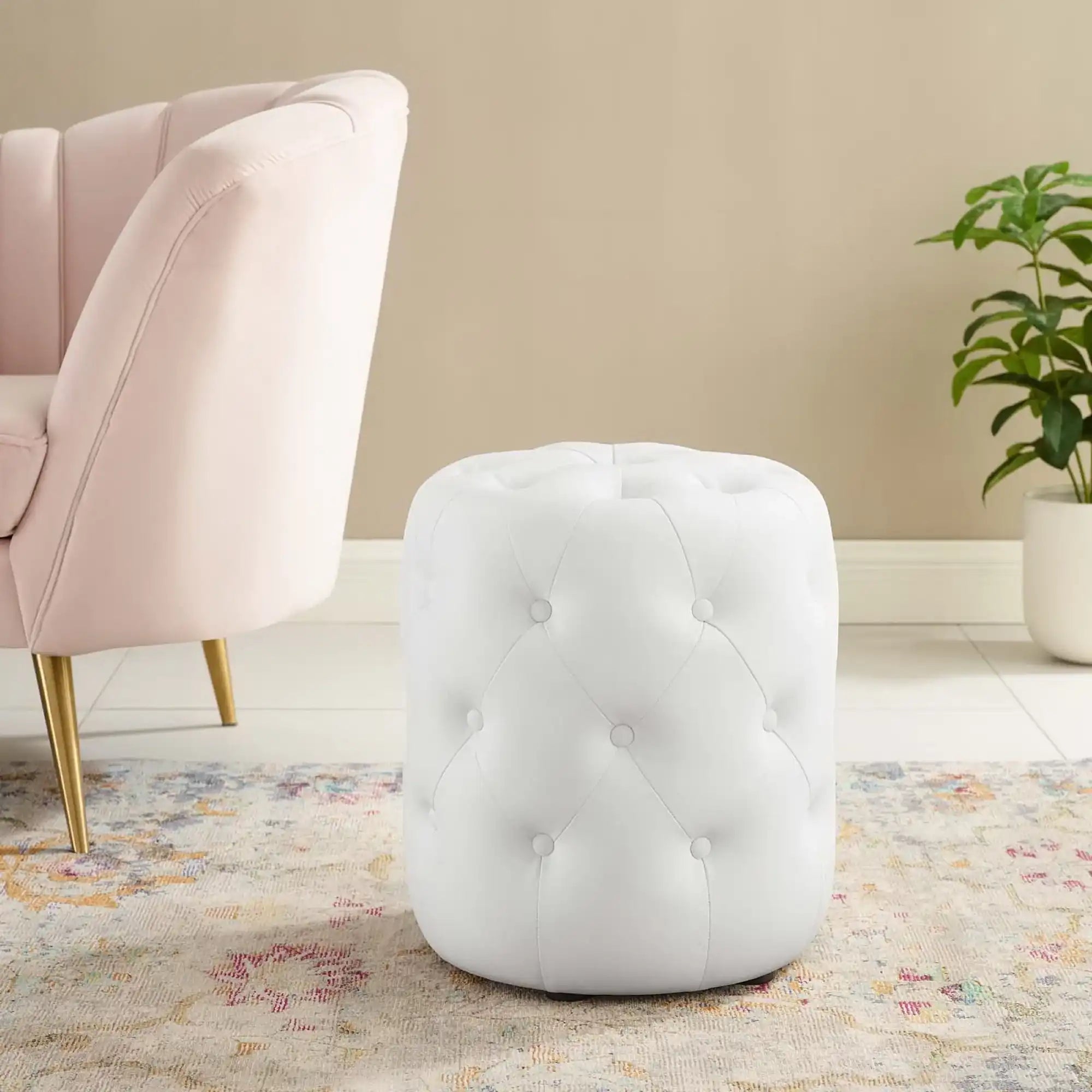 Amour Tufted Button Round Faux Leather Ottoman by Modway - Best Buy Furniture