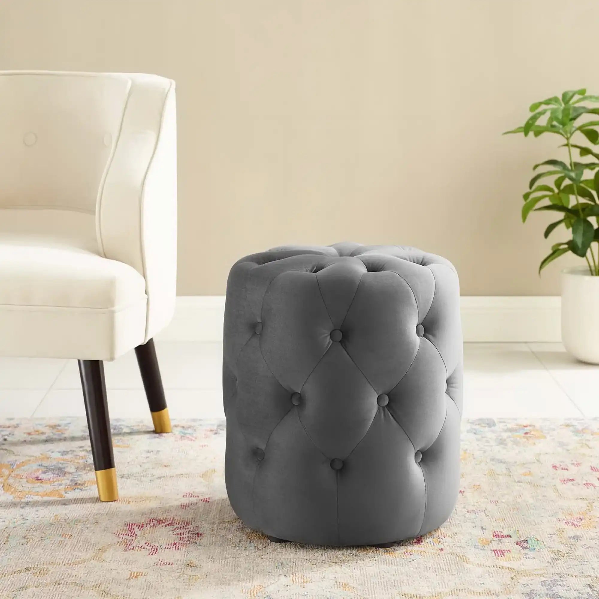 Amour Tufted Button Round Performance Velvet Ottoman by Modway - Best Buy Furniture