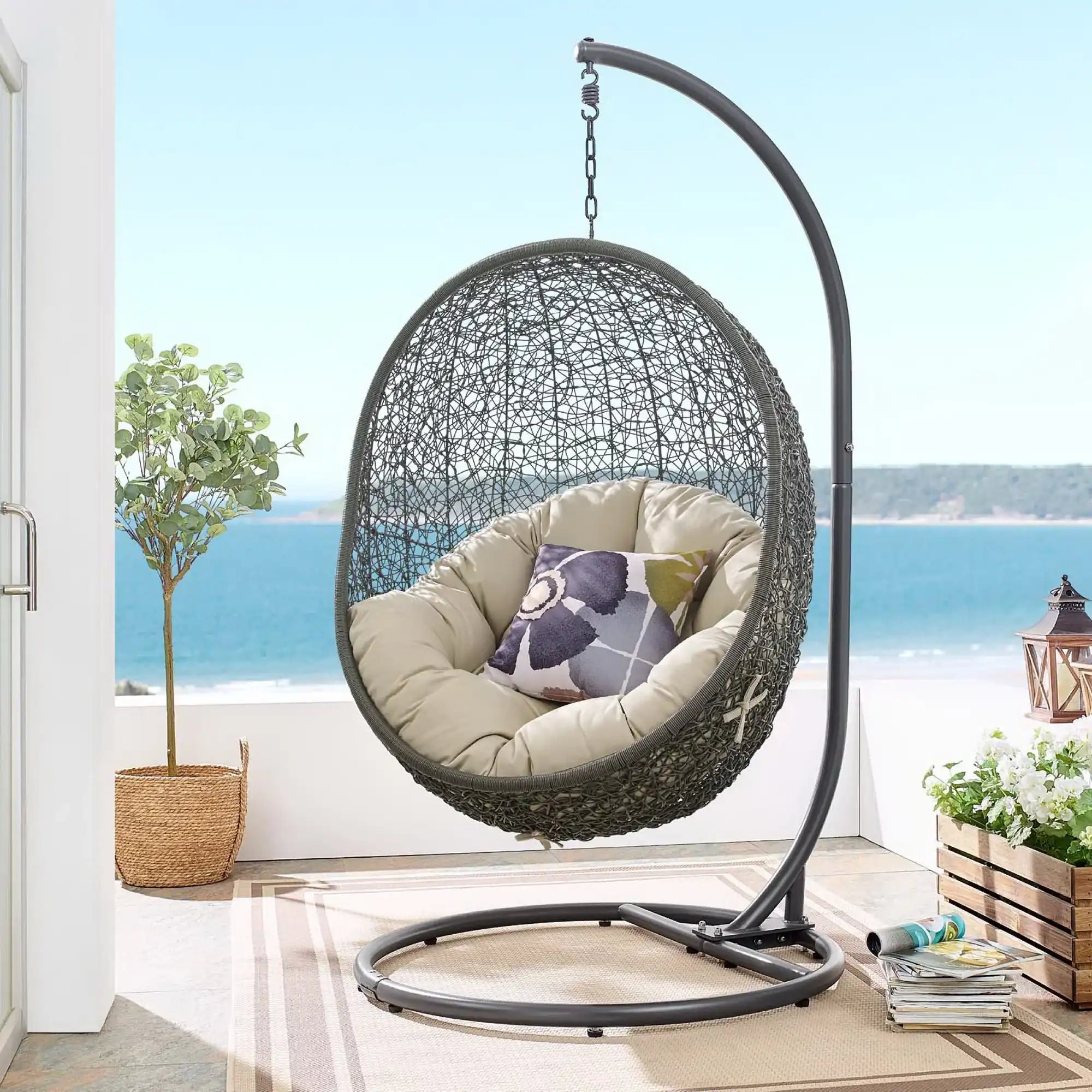 Hide Outdoor Patio Sunbrella� Swing Chair With Stand by Modway - Best Buy Furniture