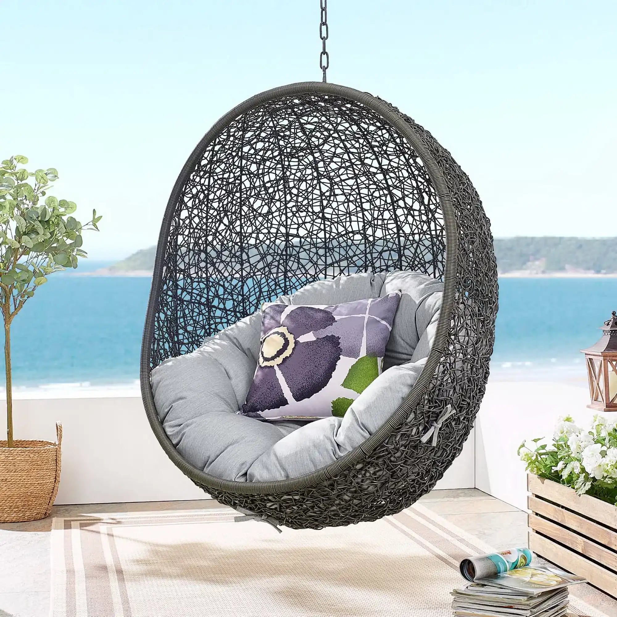 Hide Outdoor Patio Sunbrella� Swing Chair With Stand by Modway - Best Buy Furniture
