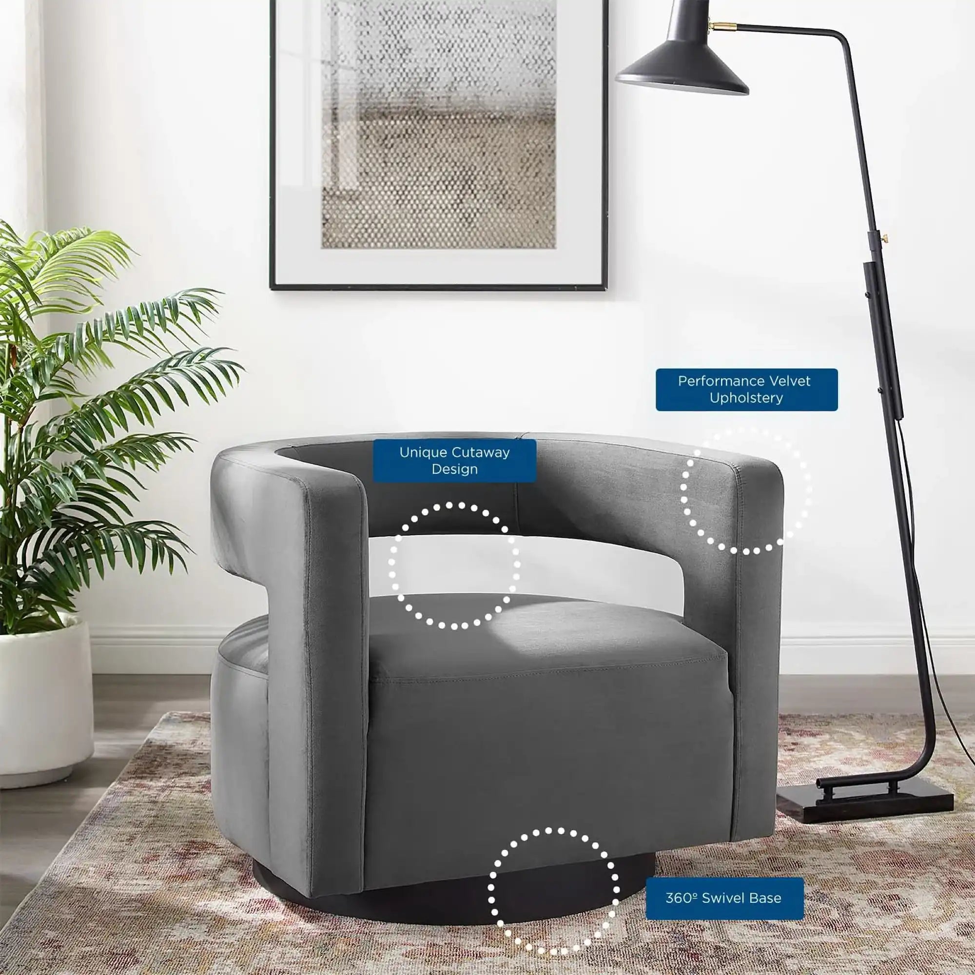 Spin Cutaway Performance Velvet Swivel Armchair by Modway - Best Buy Furniture