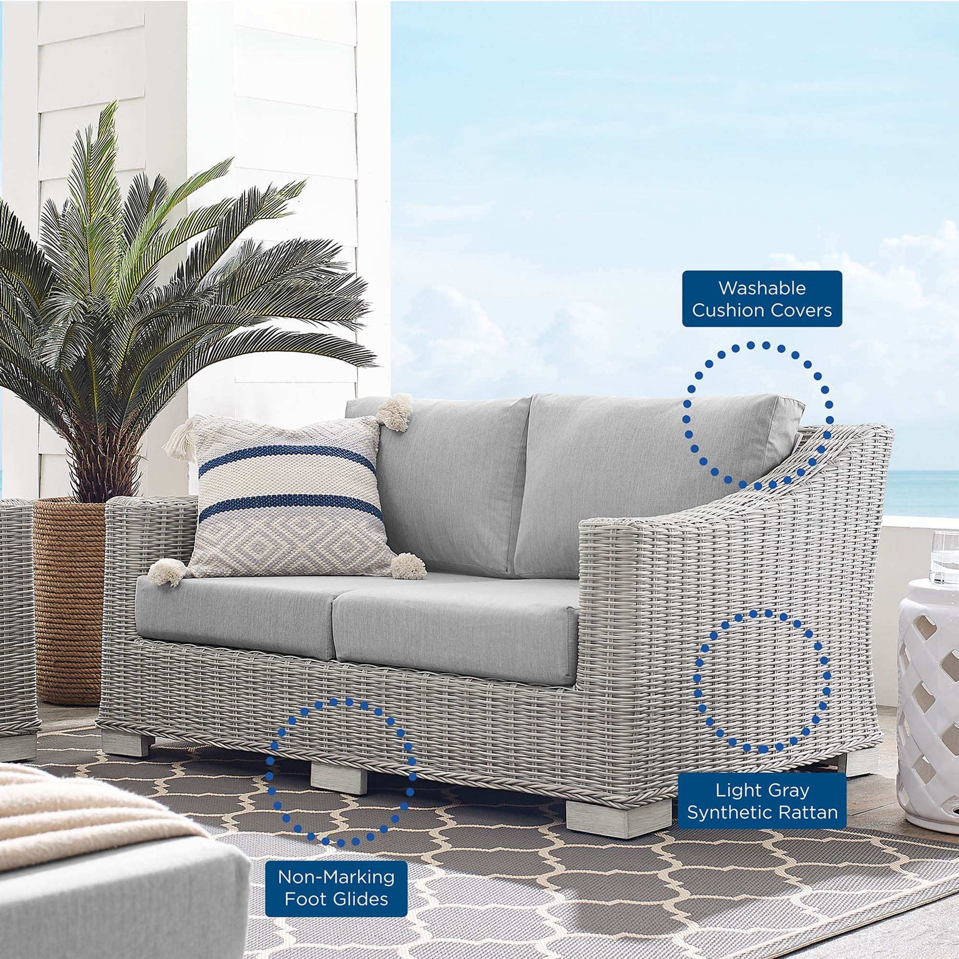 Conway Sunbrella� Outdoor Patio Wicker Rattan Loveseat by Modway - Best Buy Furniture