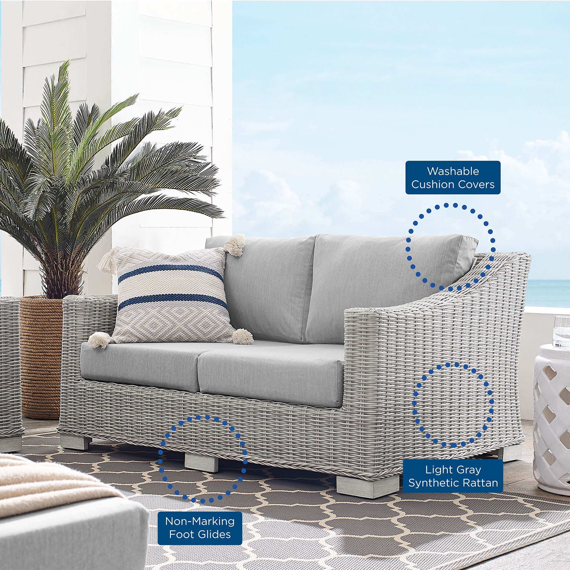 Conway Sunbrella� Outdoor Patio Wicker Rattan Loveseat by Modway - Best Buy Furniture