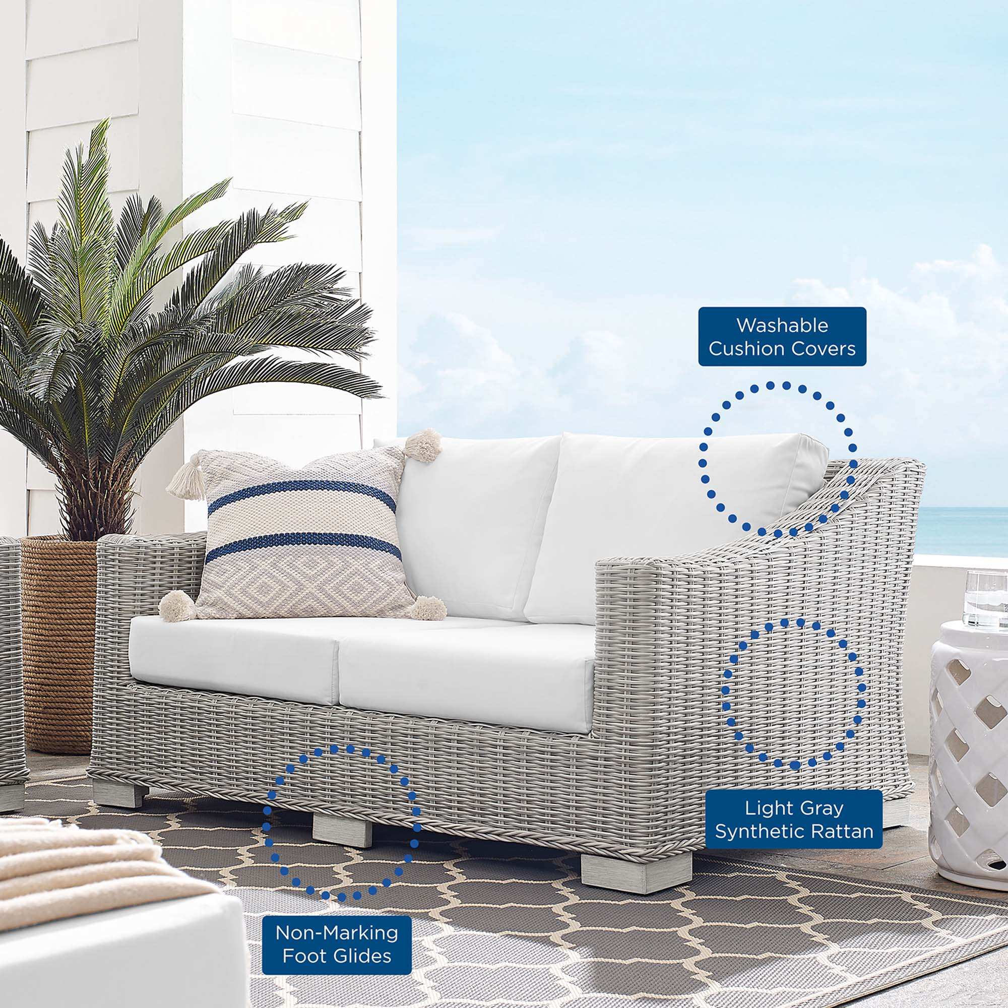 Conway Sunbrella� Outdoor Patio Wicker Rattan Loveseat by Modway - Best Buy Furniture