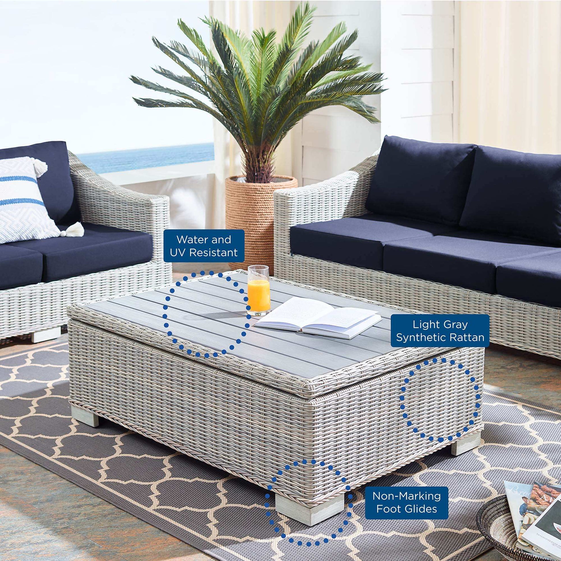 Conway 45" Outdoor Patio Wicker Rattan Coffee Table by Modway - Best Buy Furniture