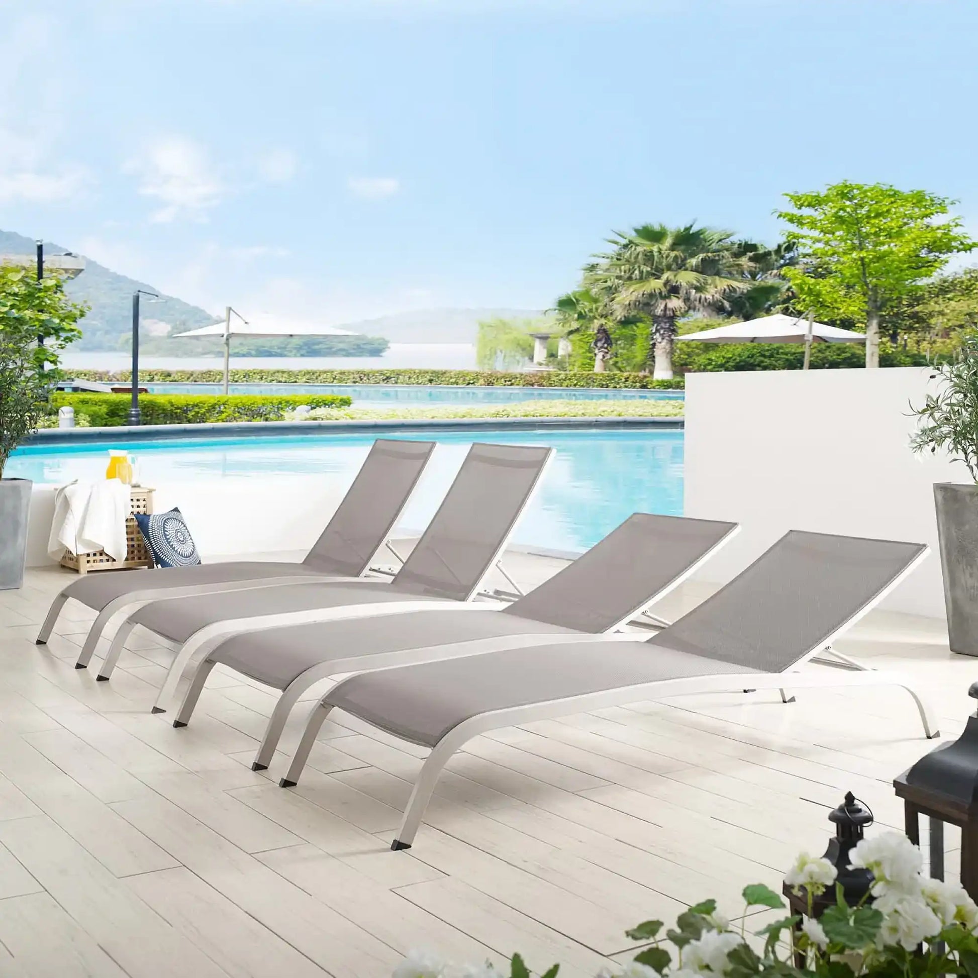 Savannah Outdoor Patio Mesh Chaise Lounge Set of 4 by Modway - Best Buy Furniture