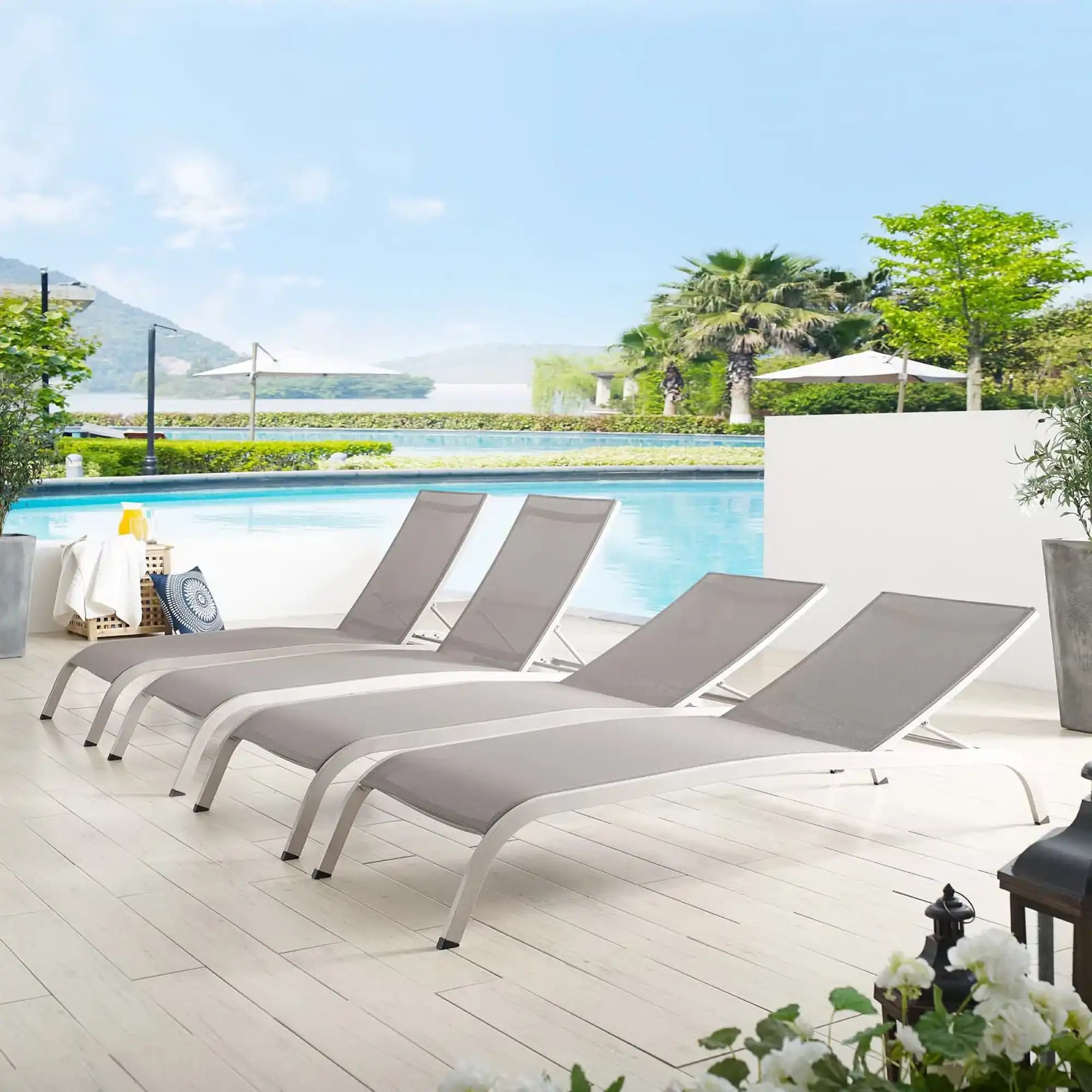 Savannah Outdoor Patio Mesh Chaise Lounge Set of 4 by Modway - Best Buy Furniture