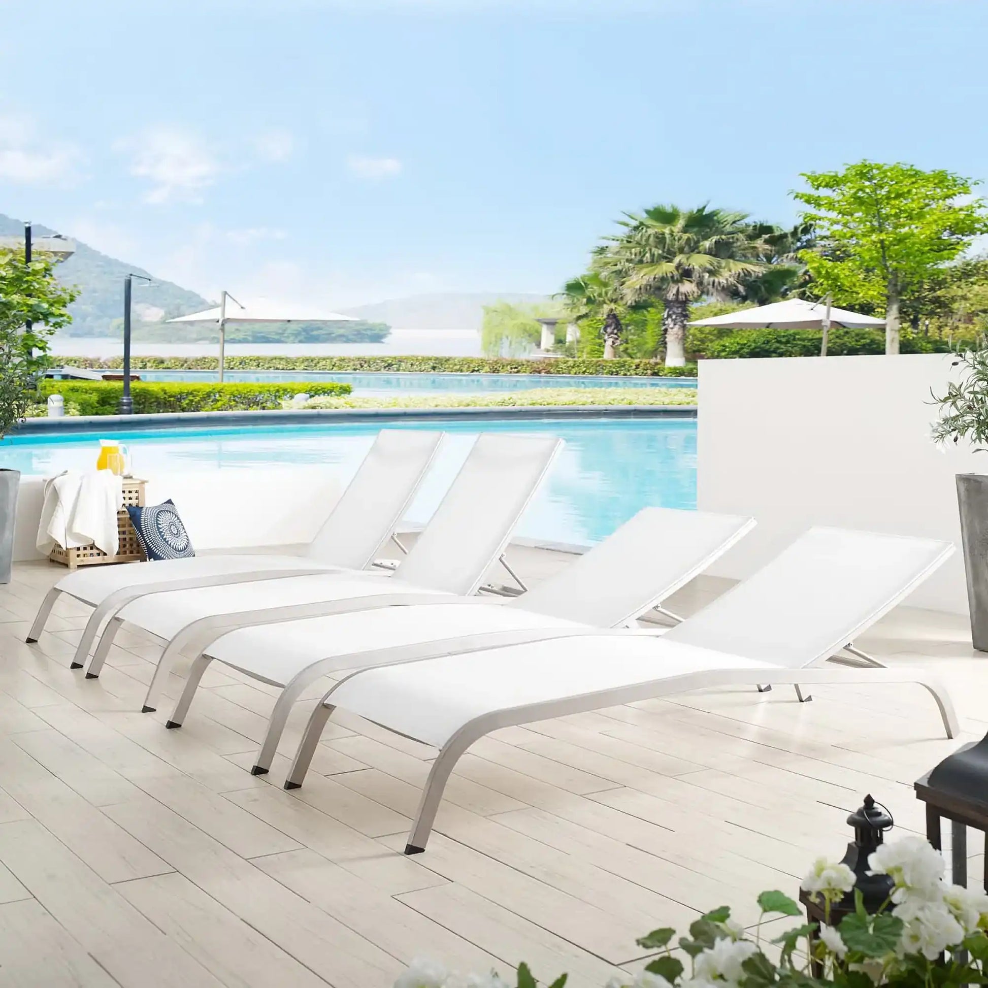 Savannah Outdoor Patio Mesh Chaise Lounge Set of 4 by Modway - Best Buy Furniture