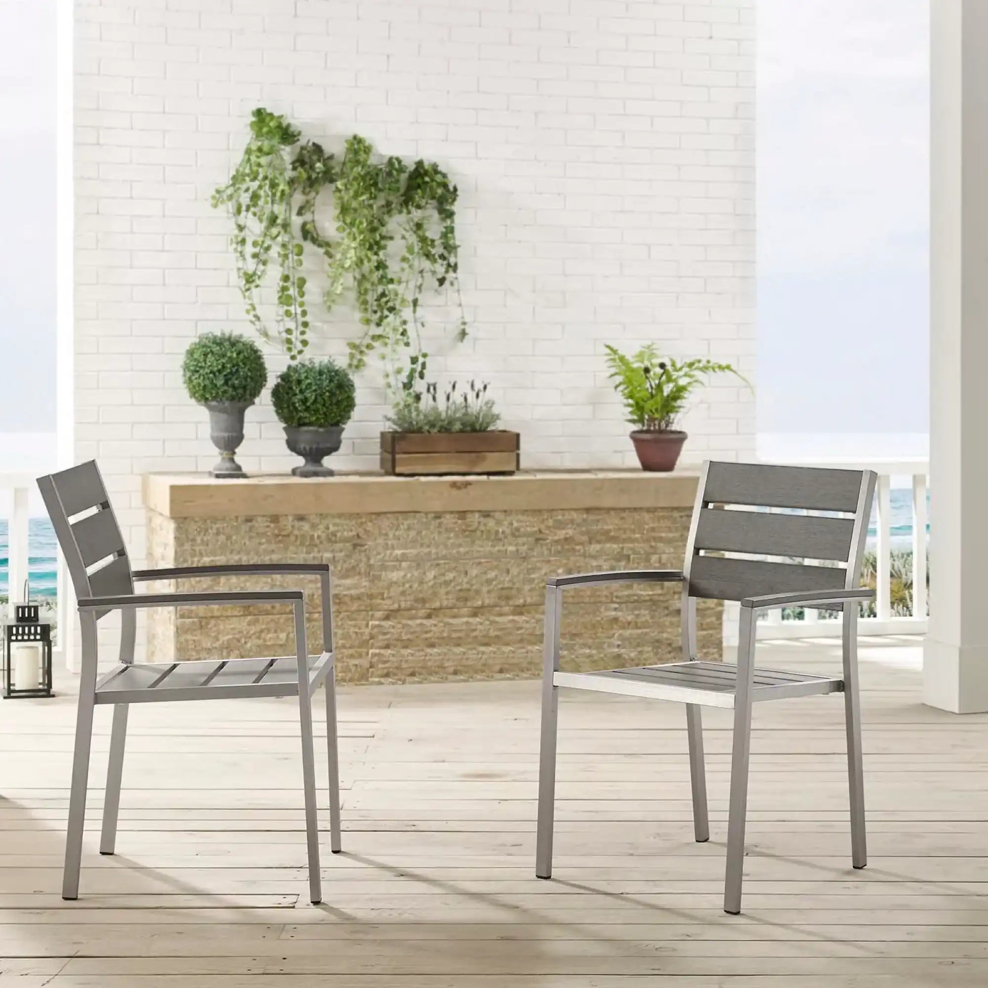 Shore Outdoor Patio Aluminum Dining Armchair Set of 2 by Modway - Best Buy Furniture