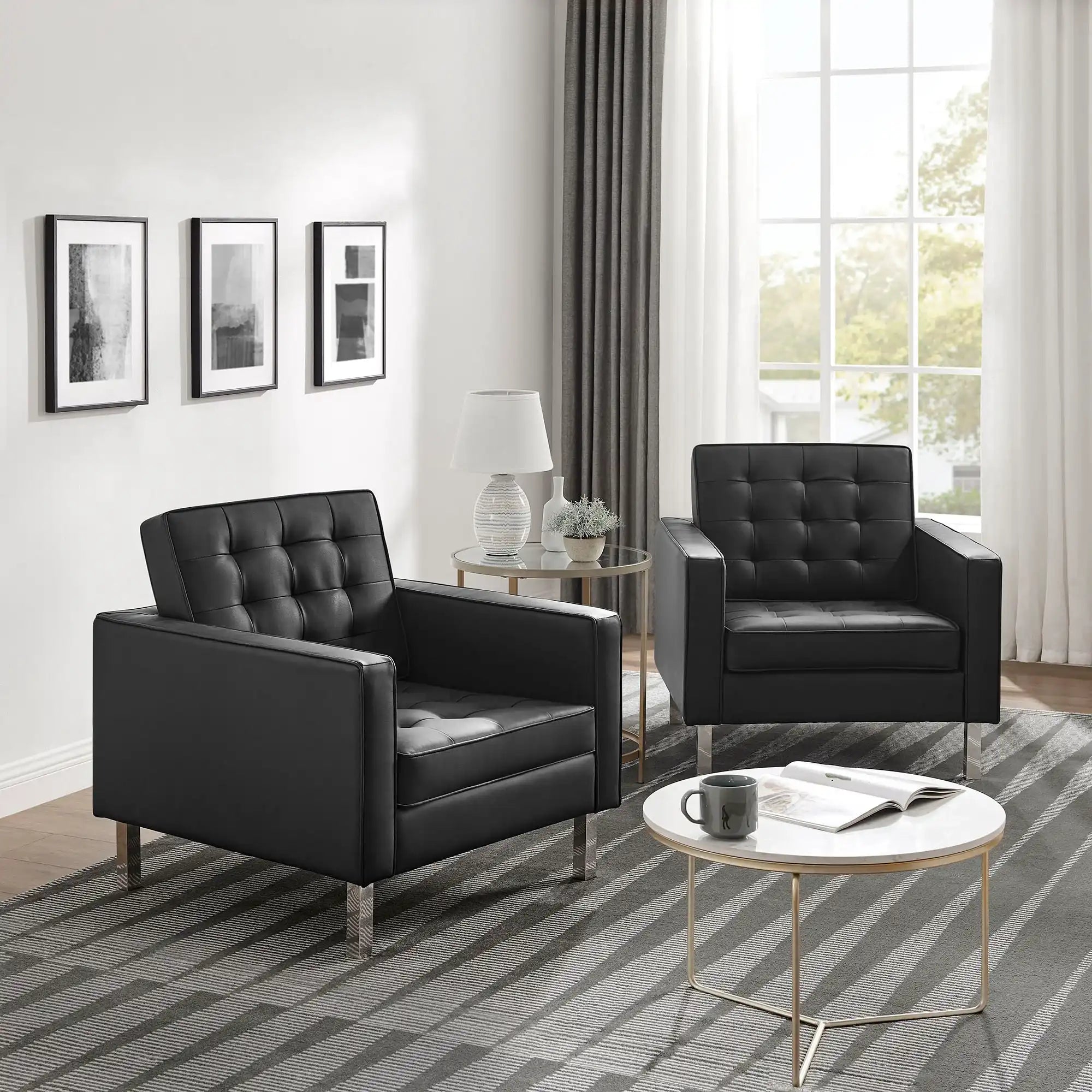 Loft Tufted Vegan Leather Armchairs Set of 2 by Modway - Best Buy Furniture