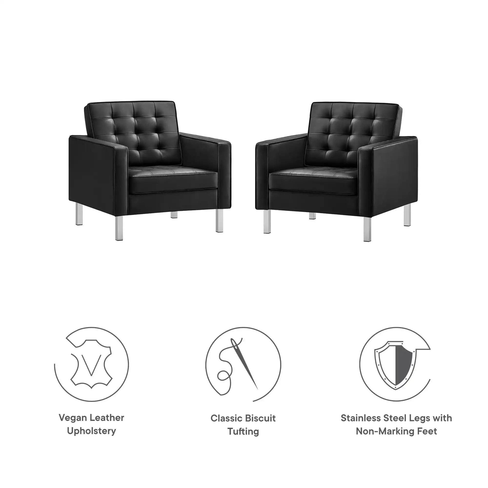 Loft Tufted Vegan Leather Armchairs Set of 2 by Modway - Best Buy Furniture