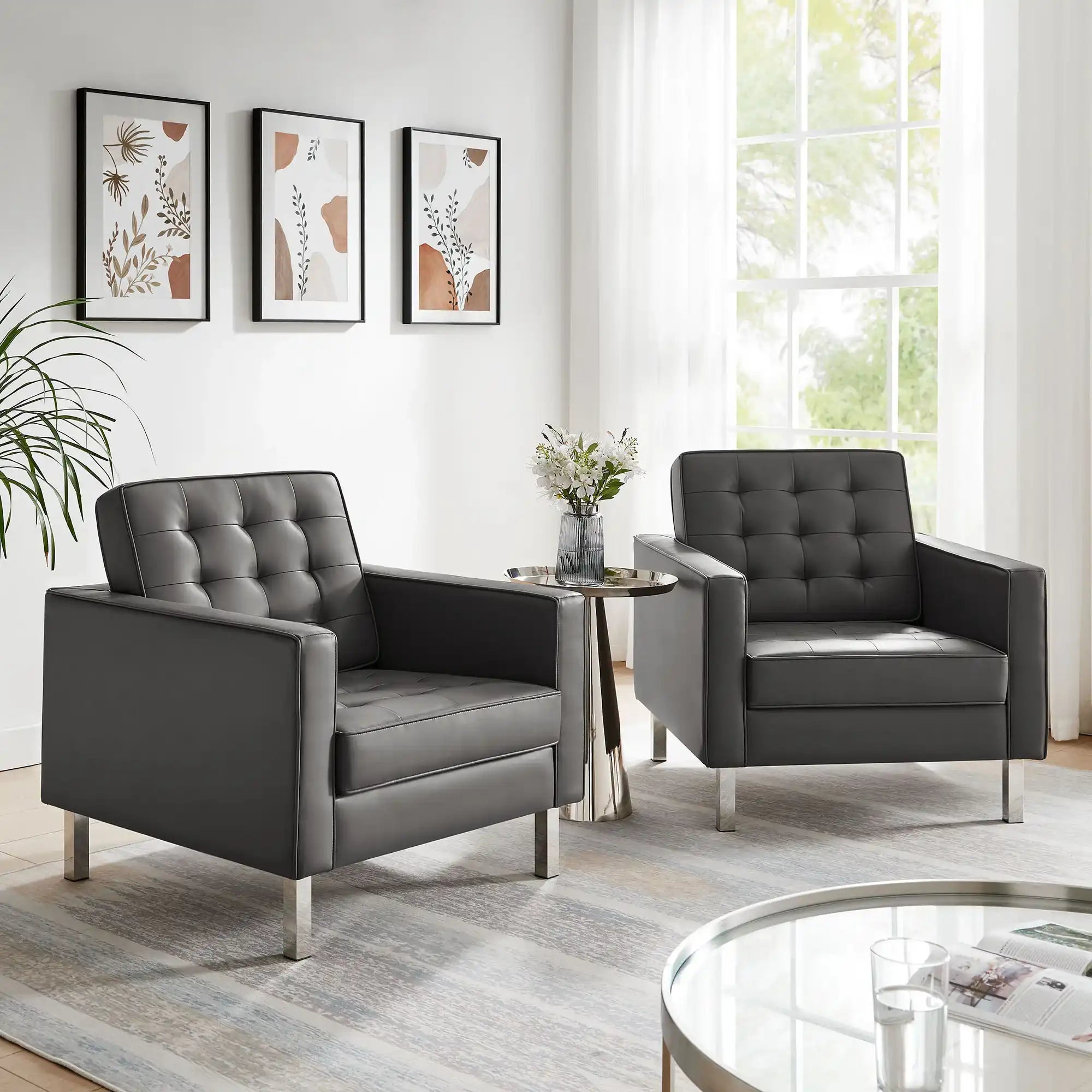 Loft Tufted Vegan Leather Armchairs Set of 2 by Modway - Best Buy Furniture