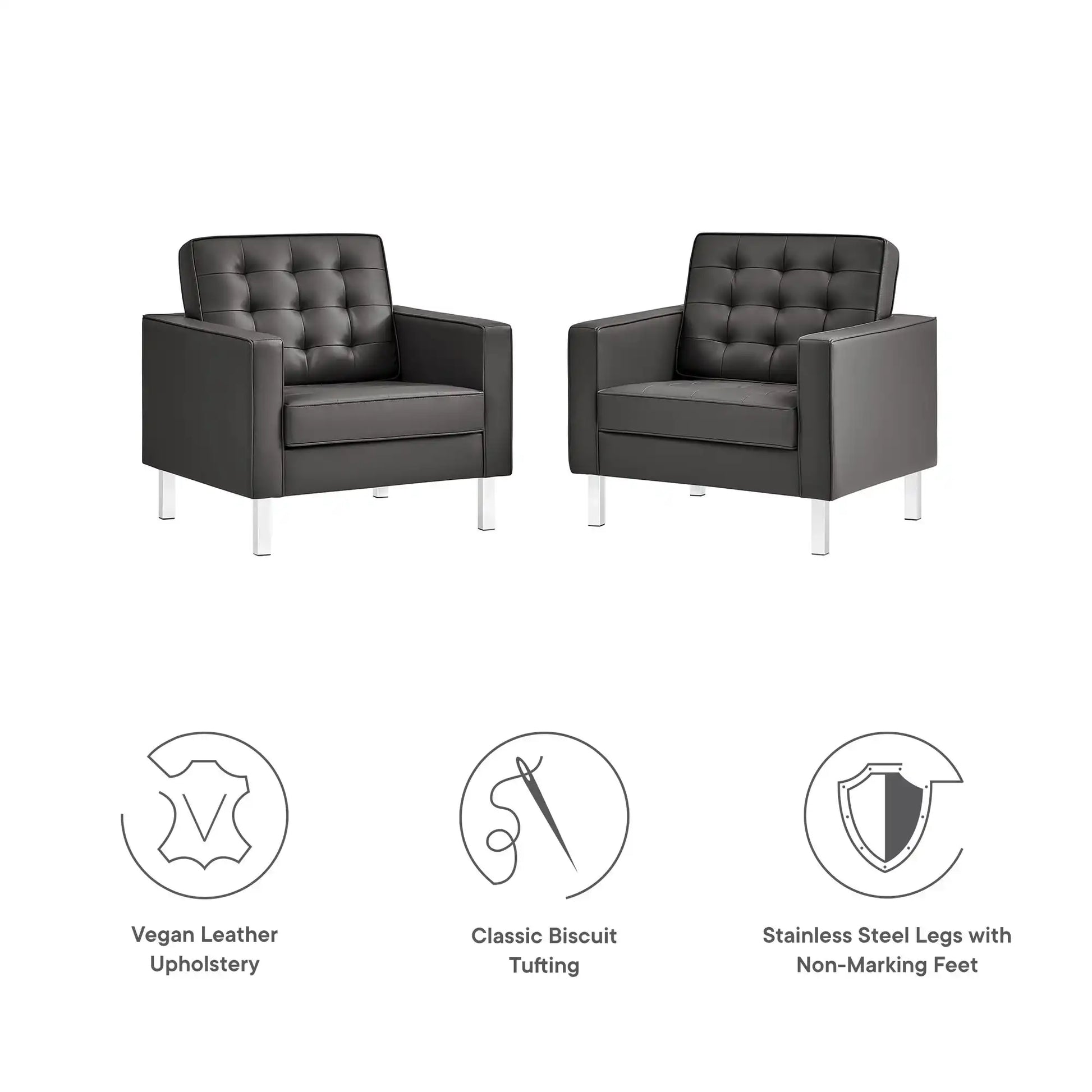 Loft Tufted Vegan Leather Armchairs Set of 2 by Modway - Best Buy Furniture