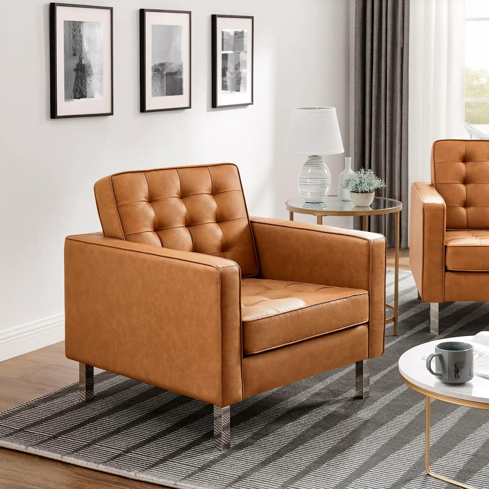 Loft Tufted Vegan Leather Armchairs Set of 2 by Modway - Best Buy Furniture