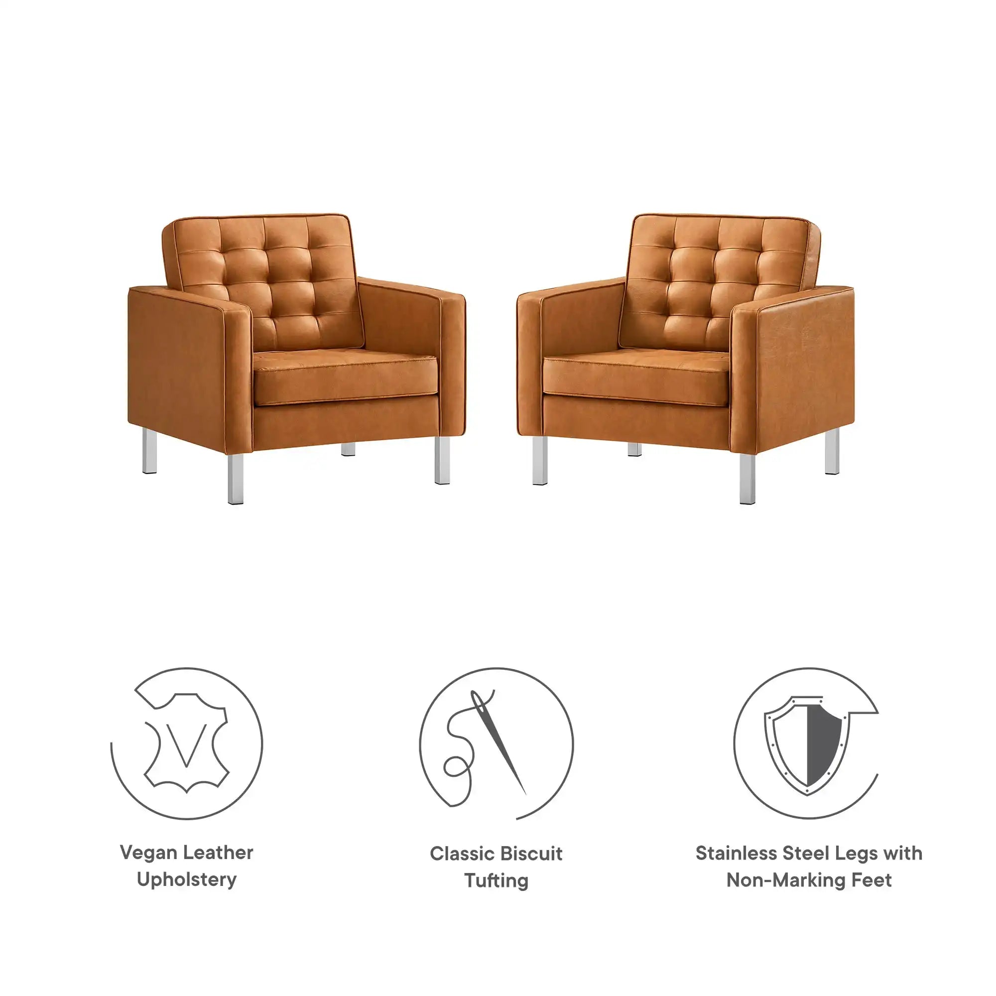 Loft Tufted Vegan Leather Armchairs Set of 2 by Modway - Best Buy Furniture