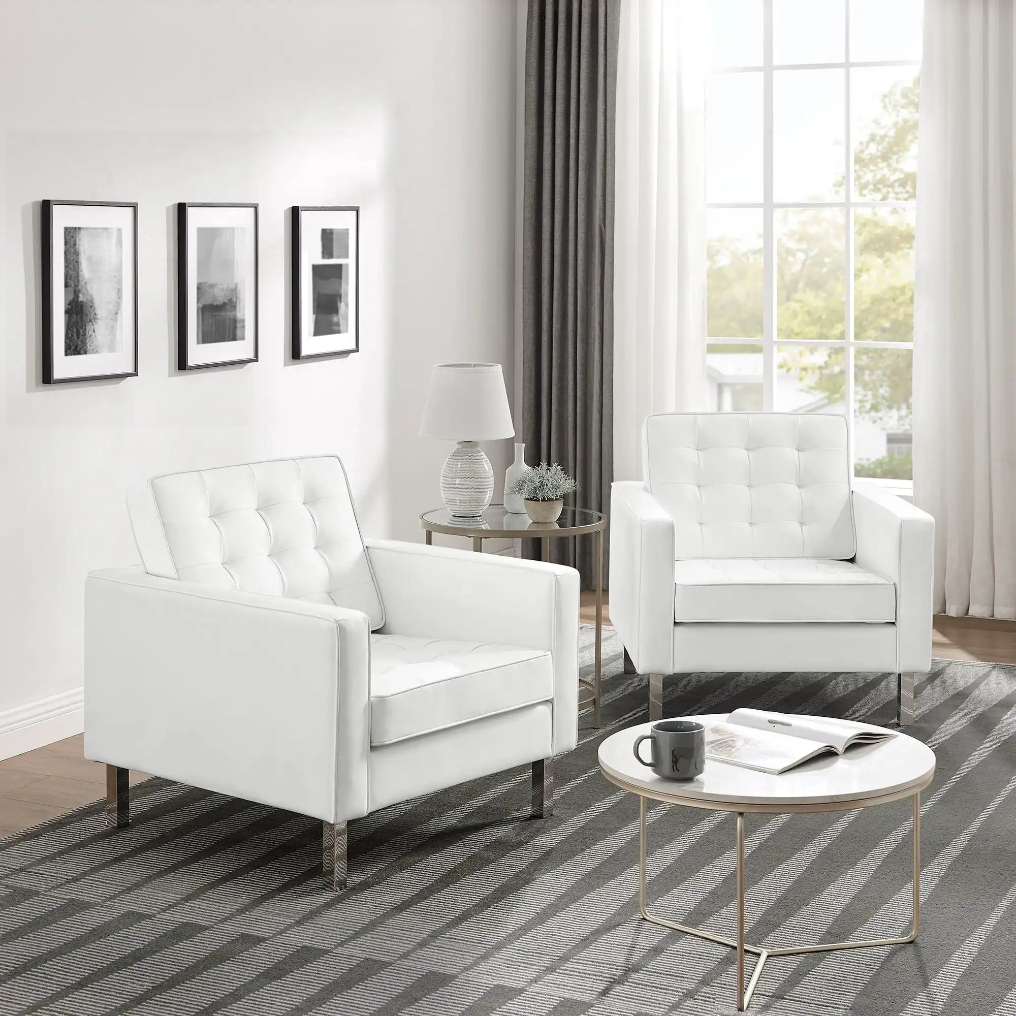 Loft Tufted Vegan Leather Armchairs Set of 2 by Modway - Best Buy Furniture